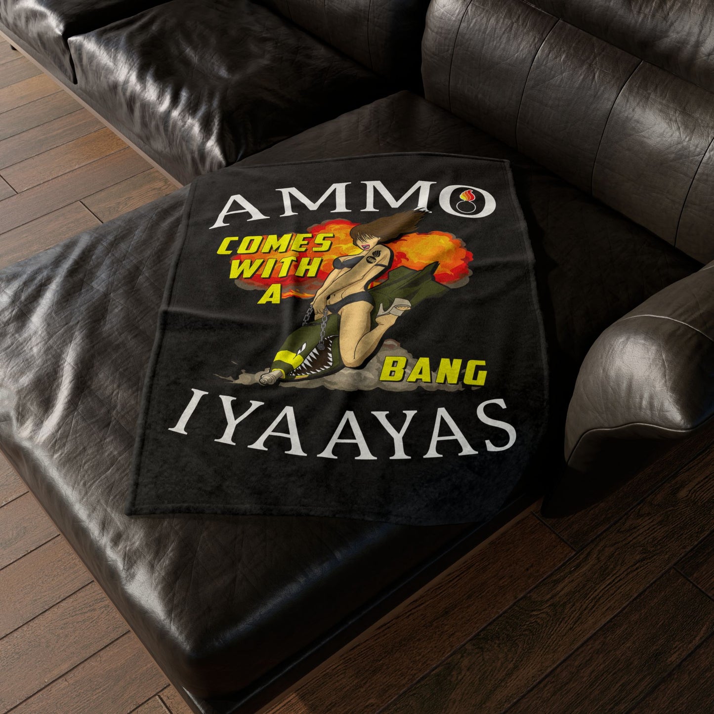 AMMO Comes With A Bang Girl Riding Bomb Background Explosion IYAAYAS Soft Polyester 30" x 40" Blanket