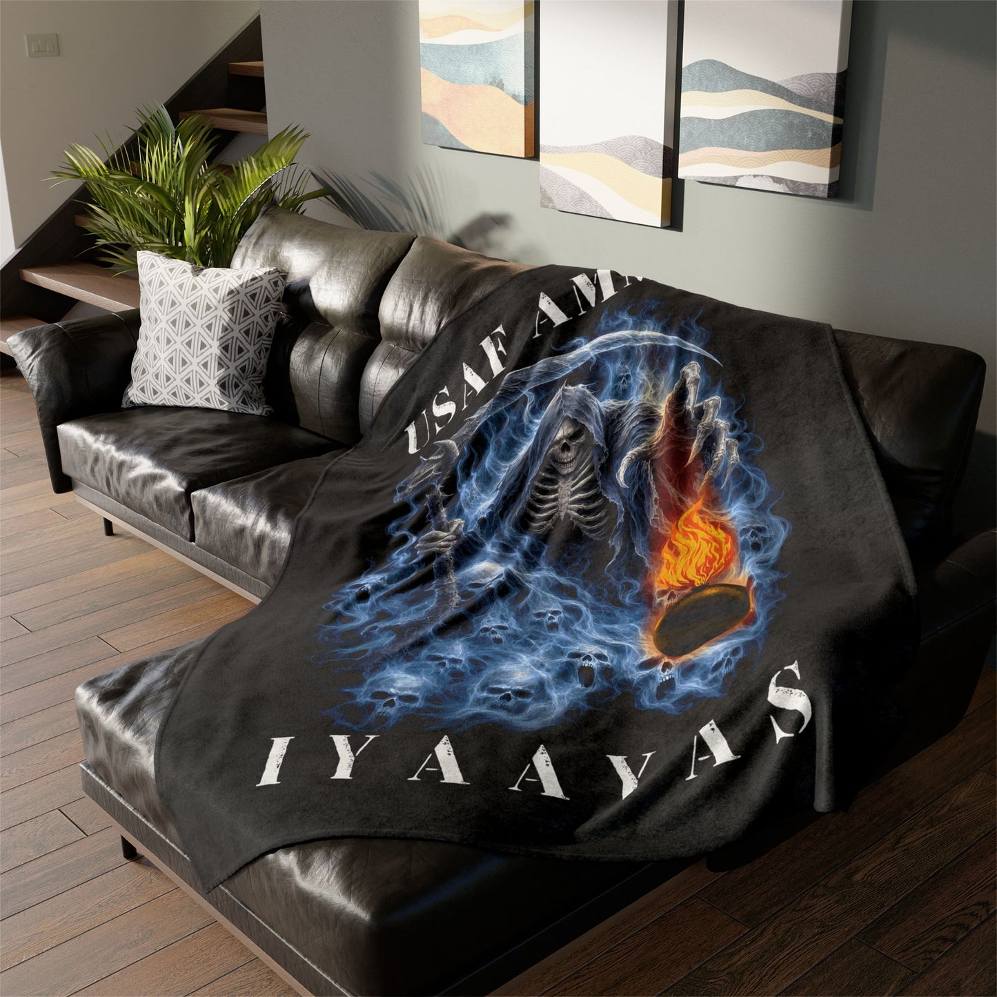 Grim Reaper Dropping Pisspot Holding Sickle Smokey Souls USAF AMMO IYAAYAS Soft Polyester 60" x 80" Blanket