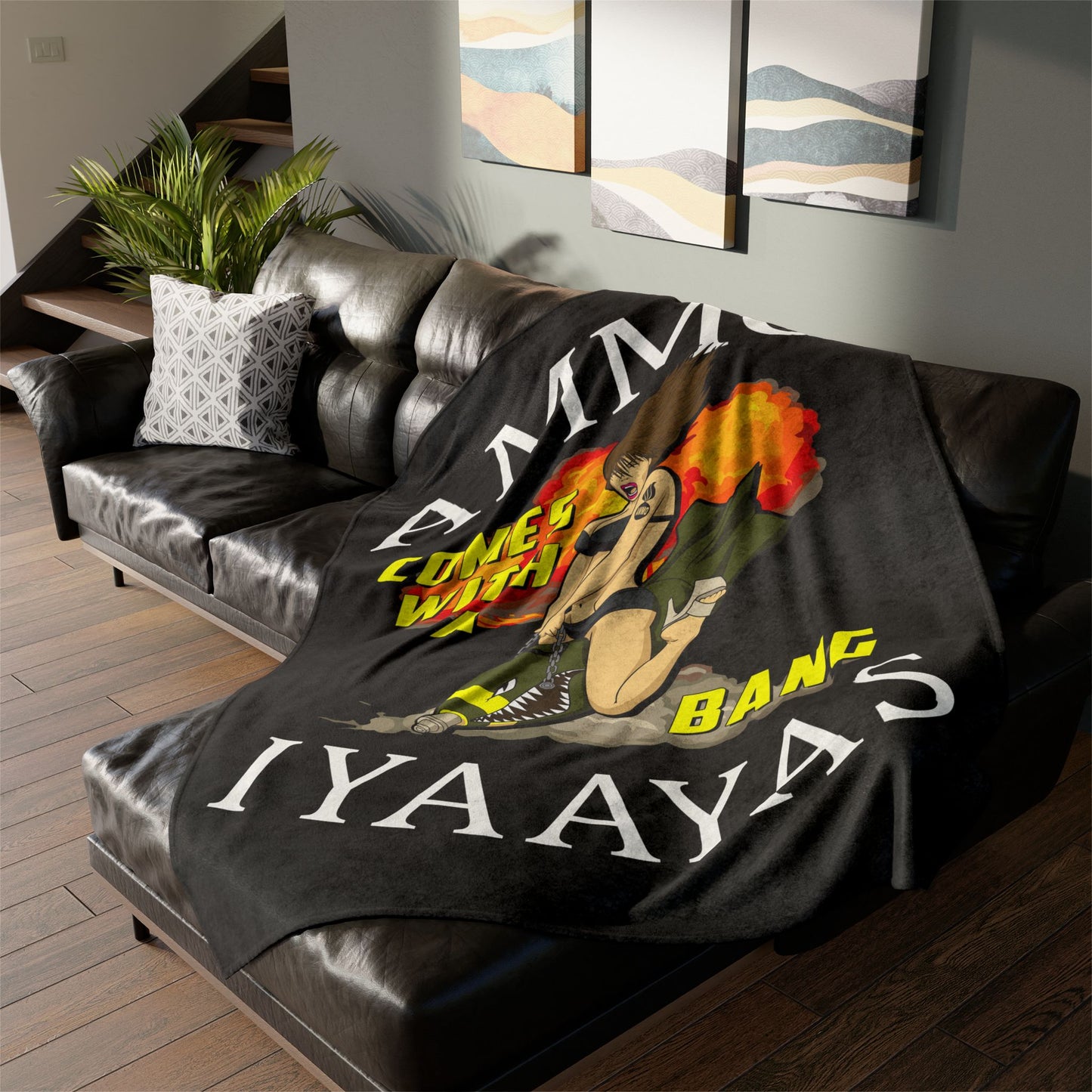 AMMO Comes With A Bang Girl Riding Bomb Background Explosion IYAAYAS Soft Polyester 60" x 80" Blanket