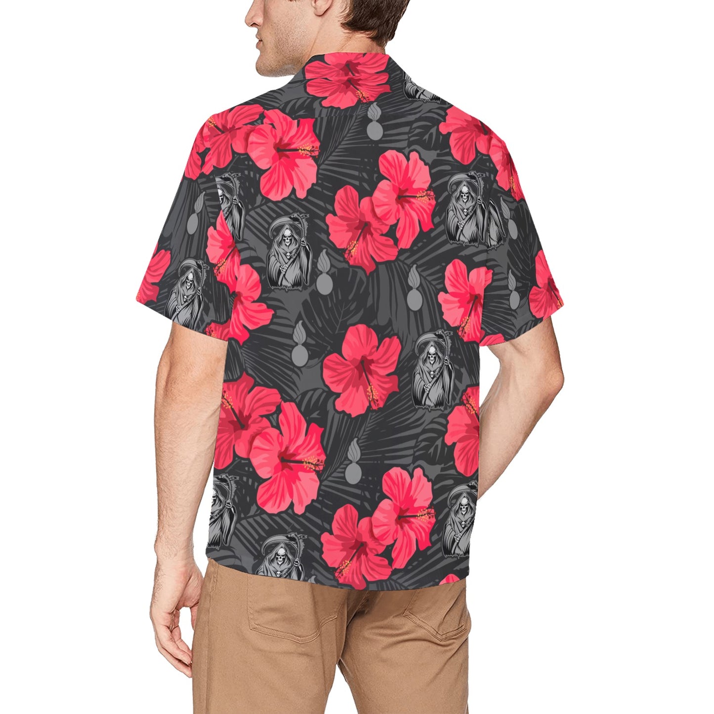 WAMMO Flowers AMMO Pisspots Weapons Reapers Mens Hawaiian Shirt With Left Chest Pocket