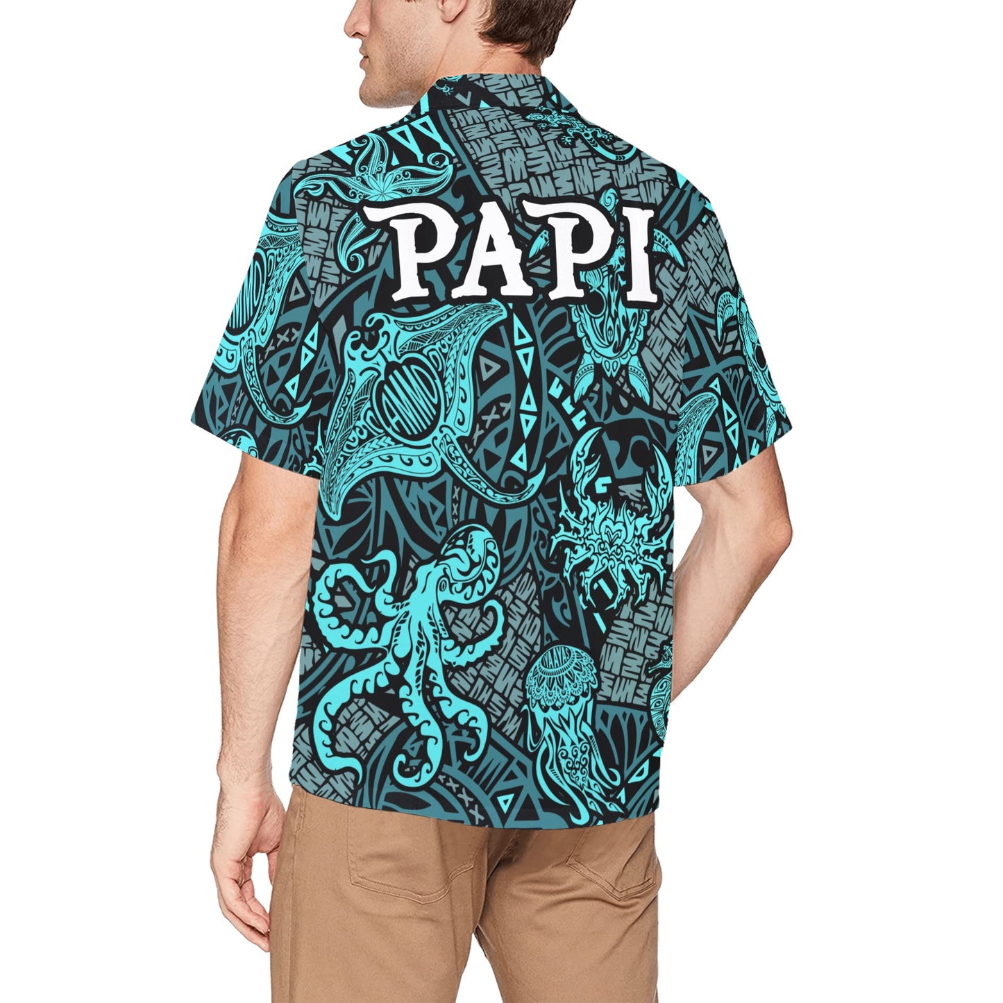 USAF AMMO Sea Life Tribal Papi Mens Hawaiian Shirt With Front Left Chest Pocket