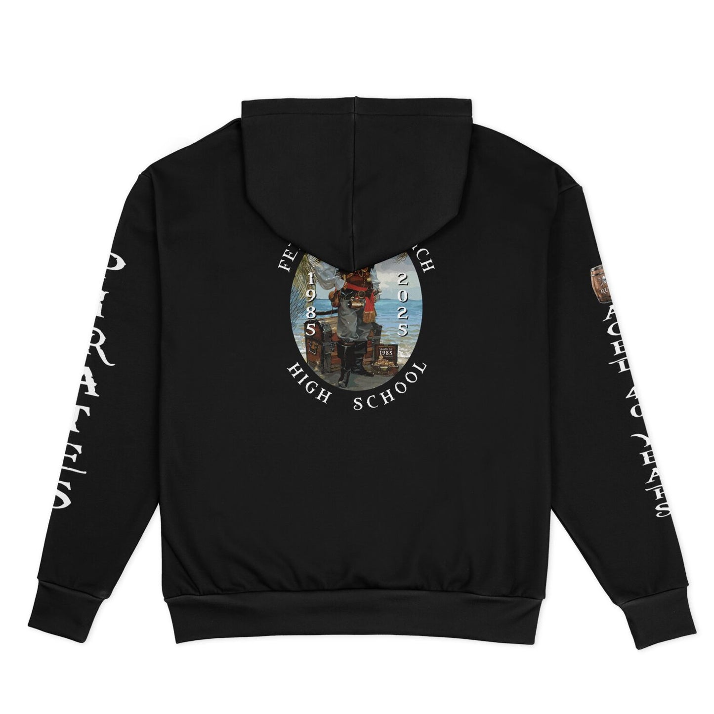 Fernandina Beach High School Pirates Class of 1985 Reunion Heavyweight Oversized Cold Weather Pullover Hoodie - All Over Print