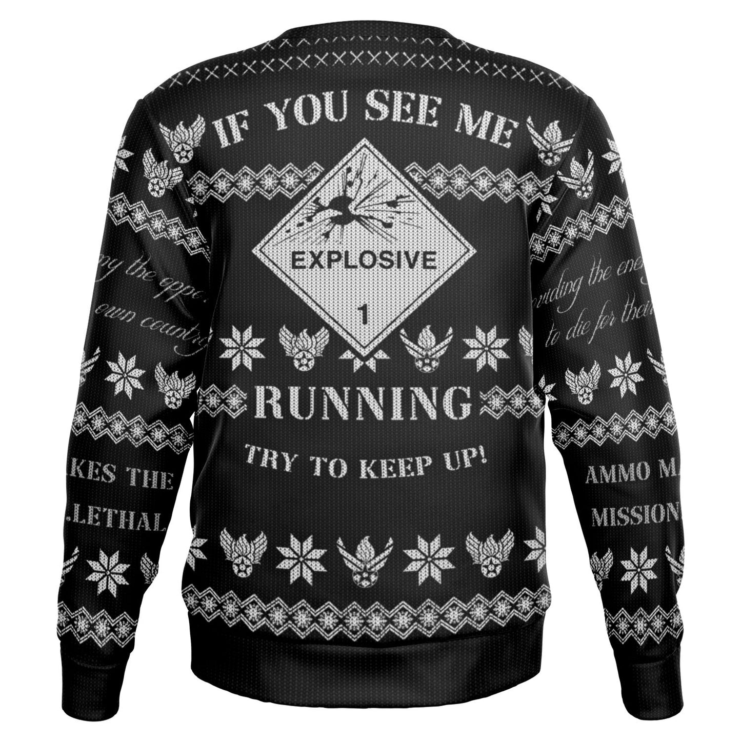 AMMO Makes The Mission Lethal Christmas Party Pisspot Placard Black and White Sweatshirt