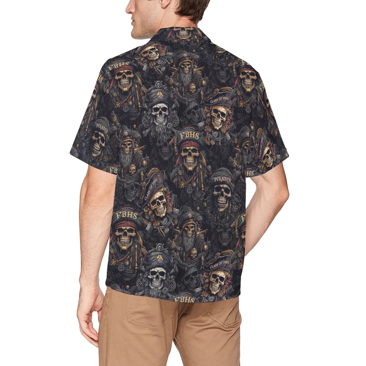 Fernandina Beach High School Class of 1985 Pirates All Over Mens Hawaiian Shirt With Left Chest Pocket