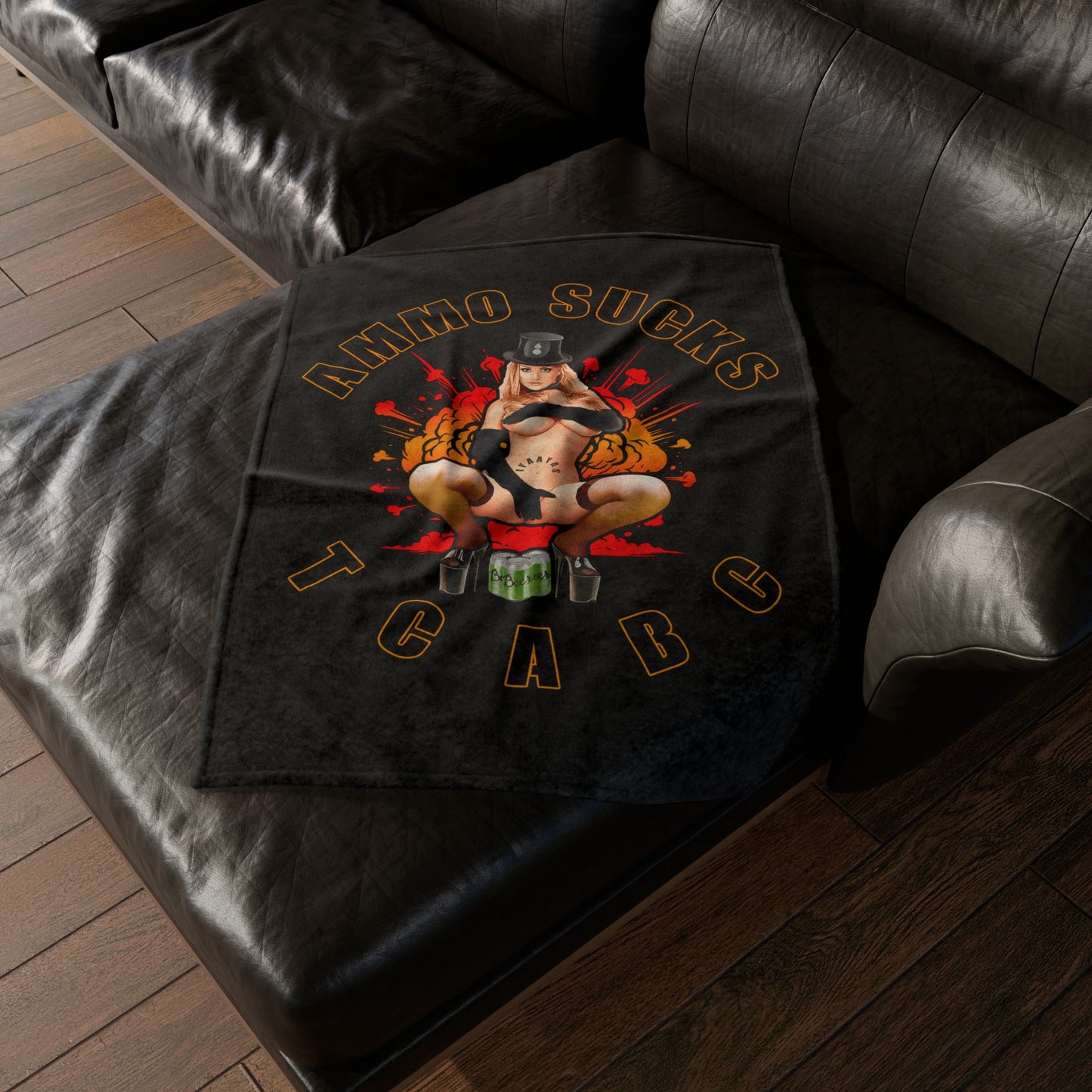 AMMO Sucks TCABC IYAAYAS Girl Top Hat Gloves Beer Cans Pisspot Explosion Background Soft Polyester 30" x 40" Blanket