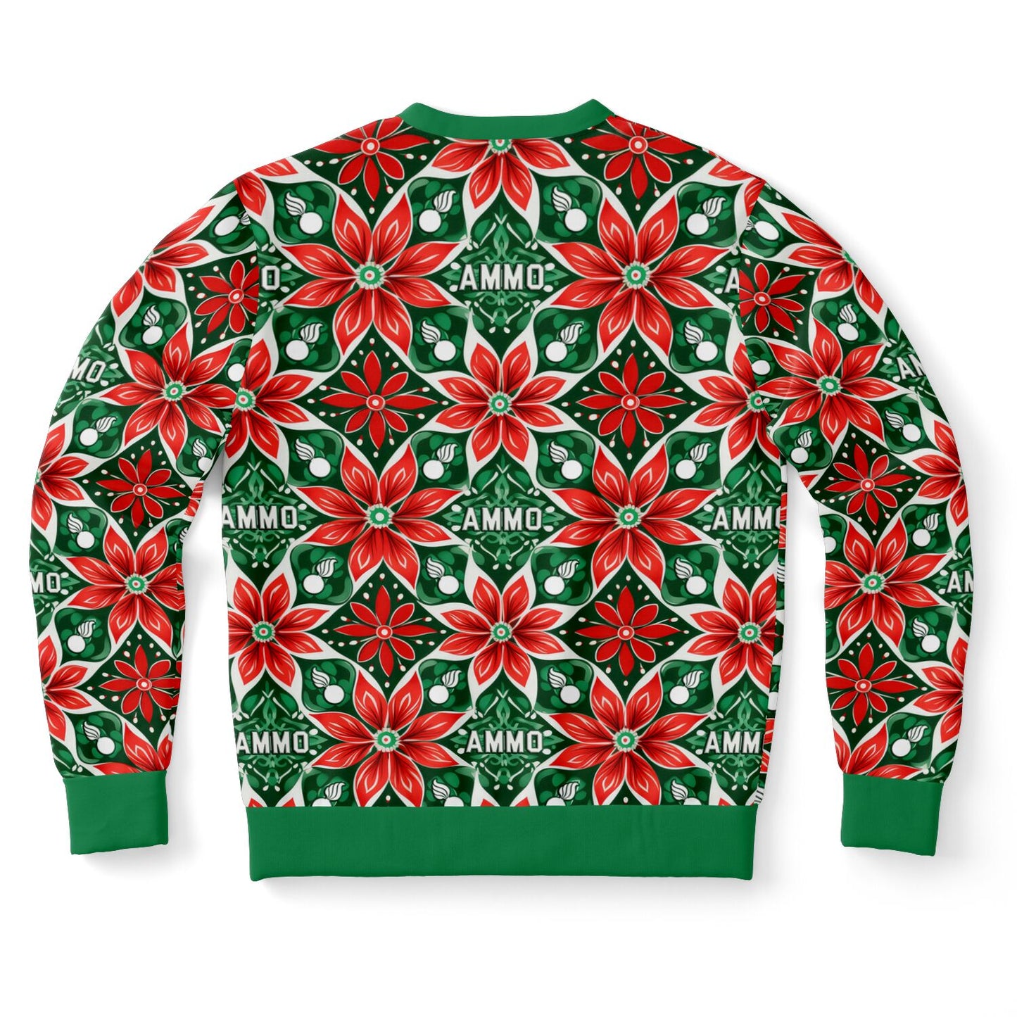 AMMO Christmas Party Red and Green Flowers Leaves and Pisspots Wrapping Paper Style Mens Sweatshirt