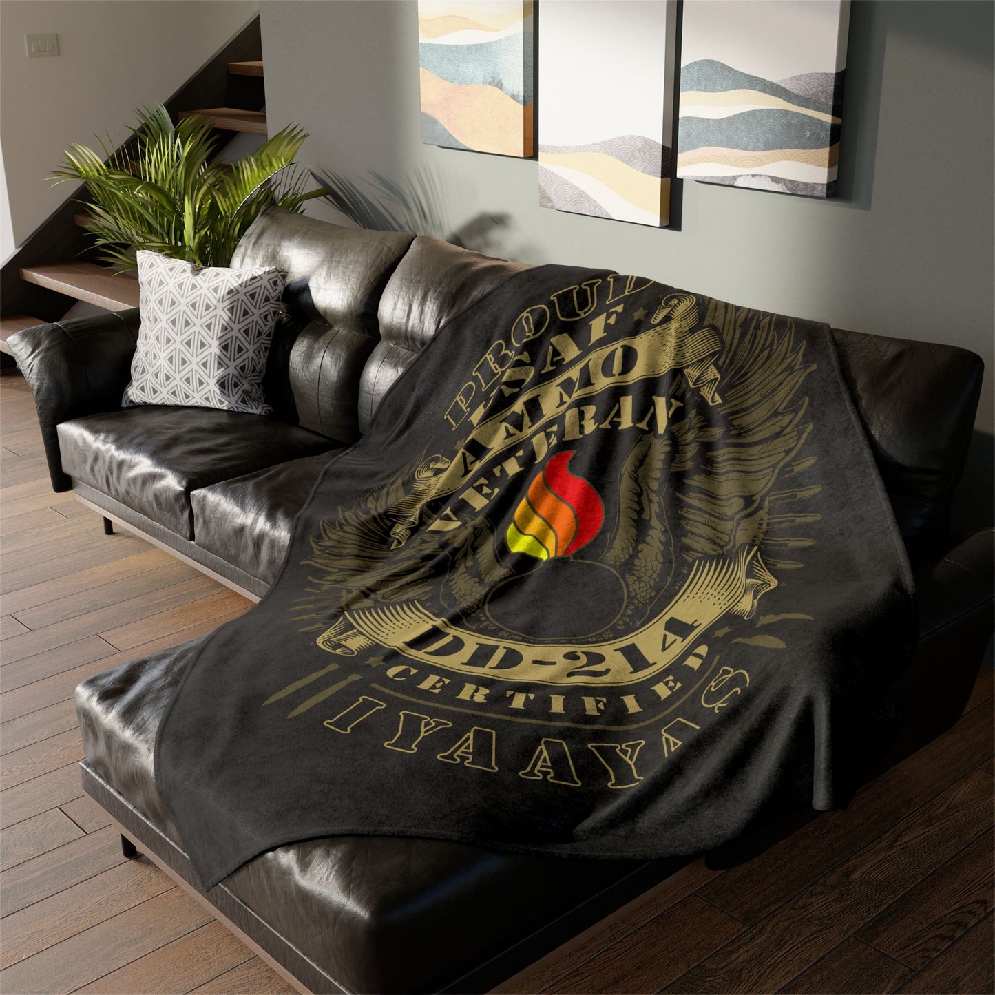 Proud USAF AMMO Veteran DD-214 Certified IYAAYAS Pisspot Eagle Wings Vintage Scroll Ribbons Bomb Silhouettes Soft Polyester 60" X 80" Blanket