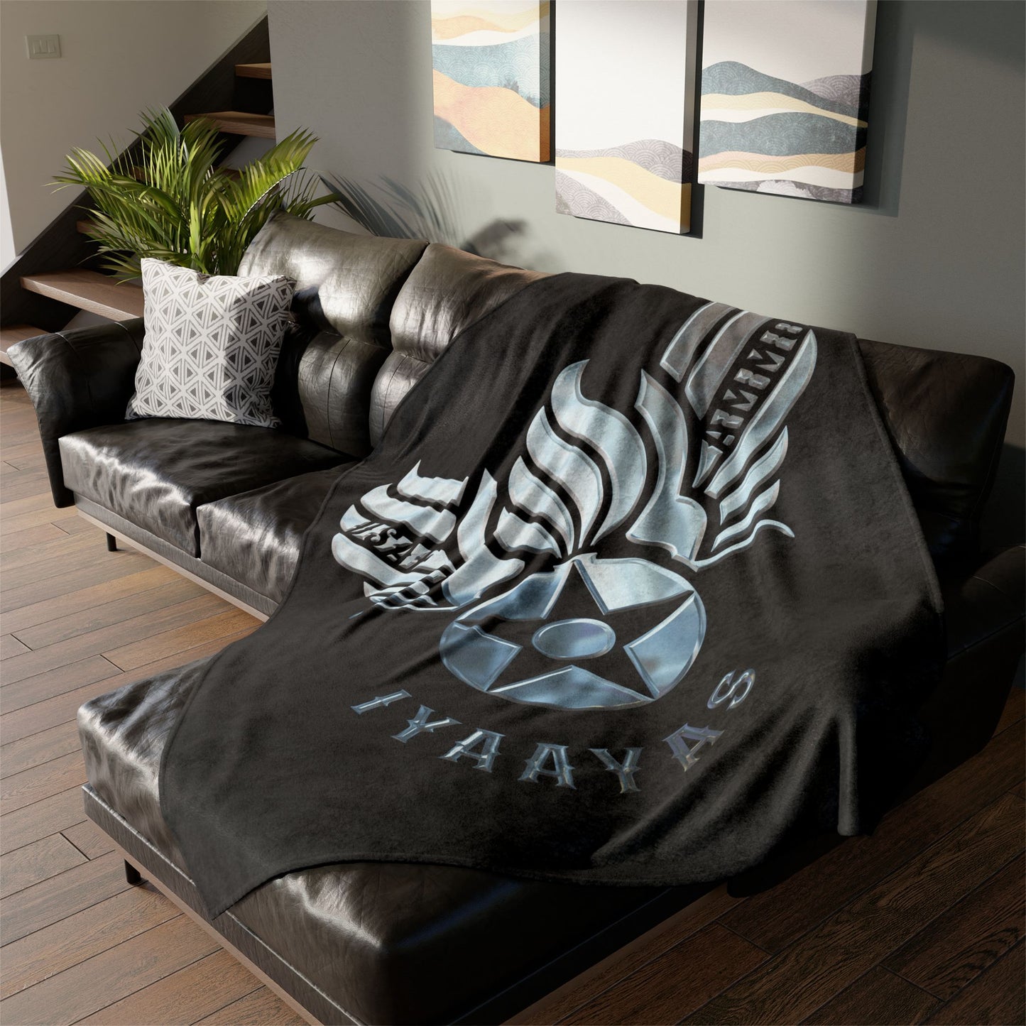 Shiny Chrome Hap Arnold Air Force Logo Combined With Pisspot USAF AMMO IYAAYAS Soft Polyester 60" x 80" Blanket