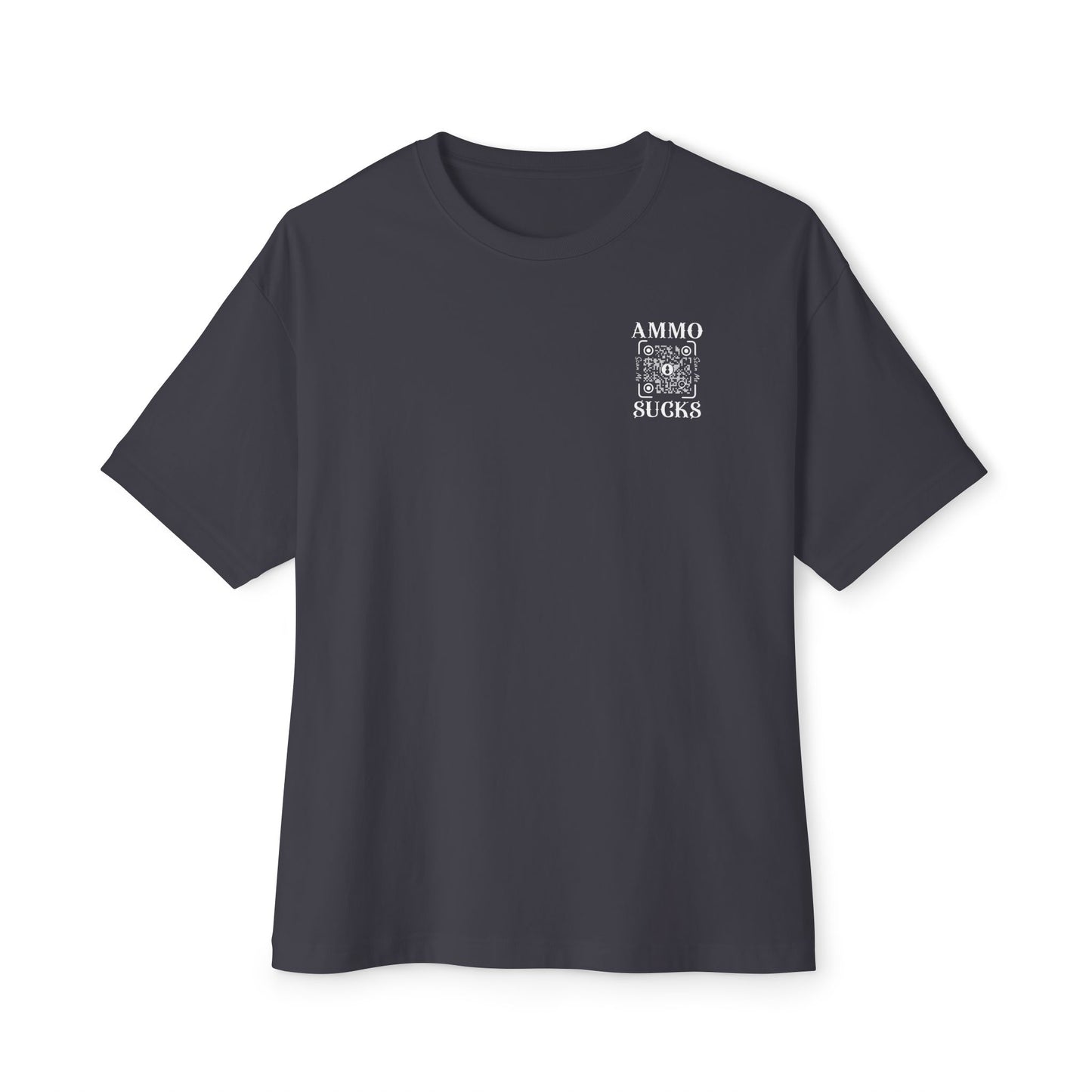 USAF AMMO Unique QR Code Scan Me Produces Text Message With The Correct Reply to AMMO Sucks Unisex Oversized Boxy Tee