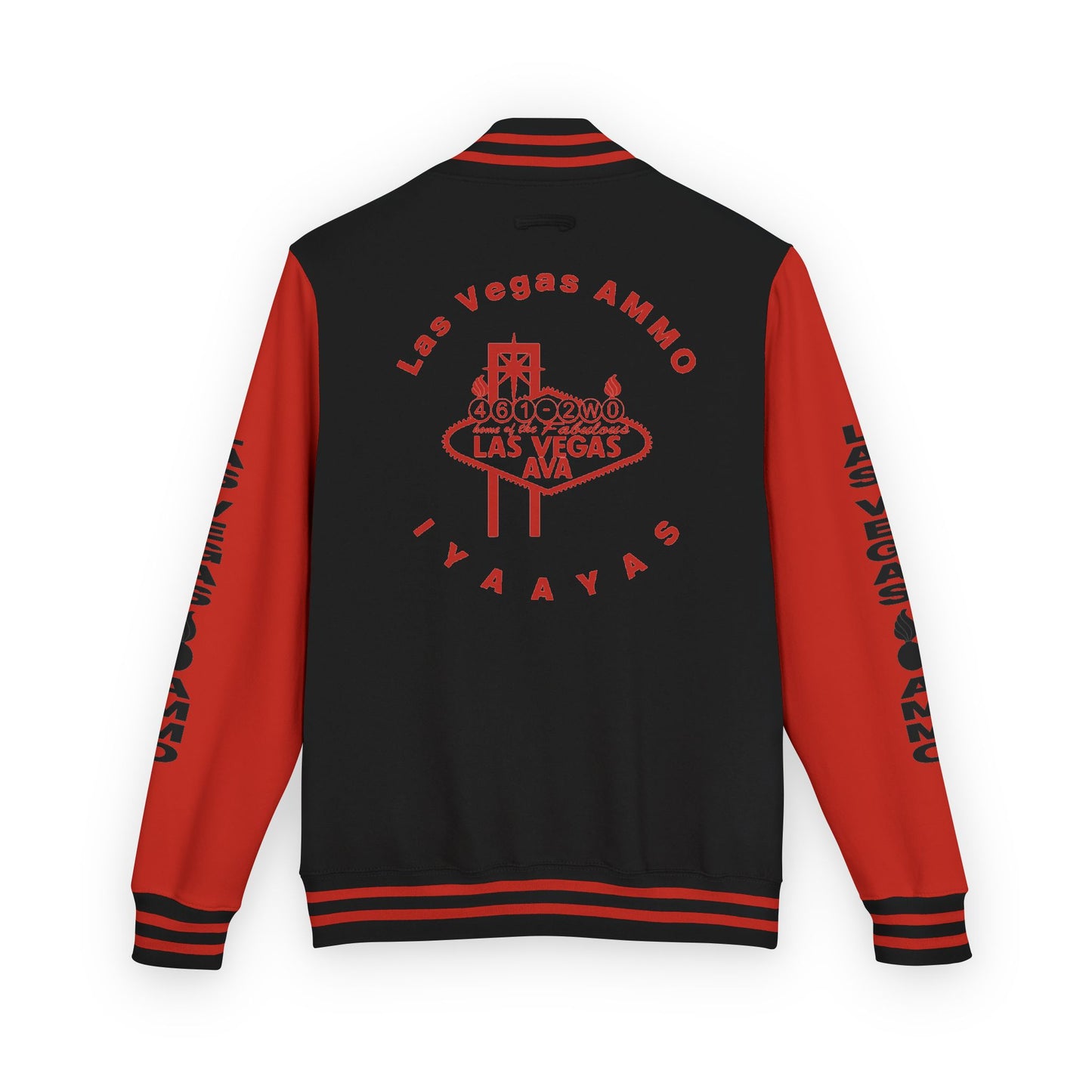 Las Vegas AMMO LV AVA Official Logo with Pisspot IYAAYAS Mens Heavyweight Letterman Jacket