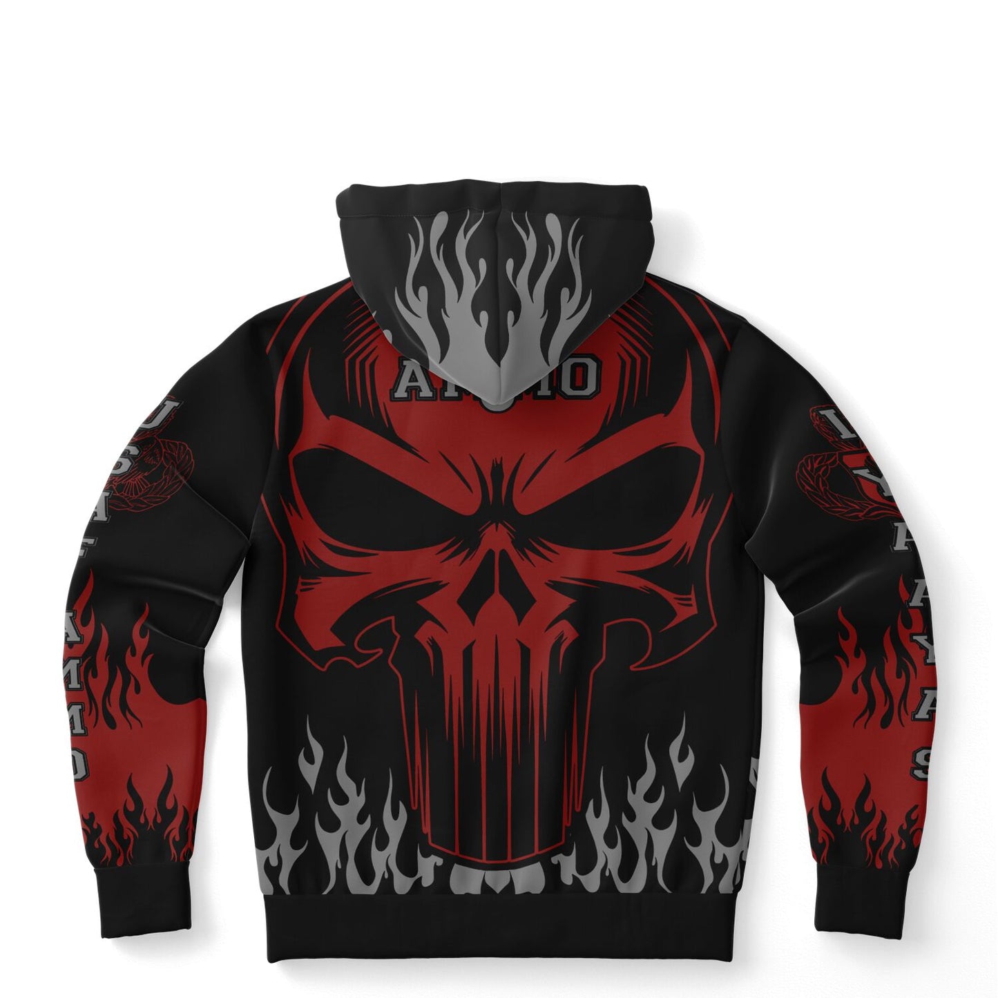 AMMO Skull Flames Black Red Grey Fashion Hoodie - All Over Print
