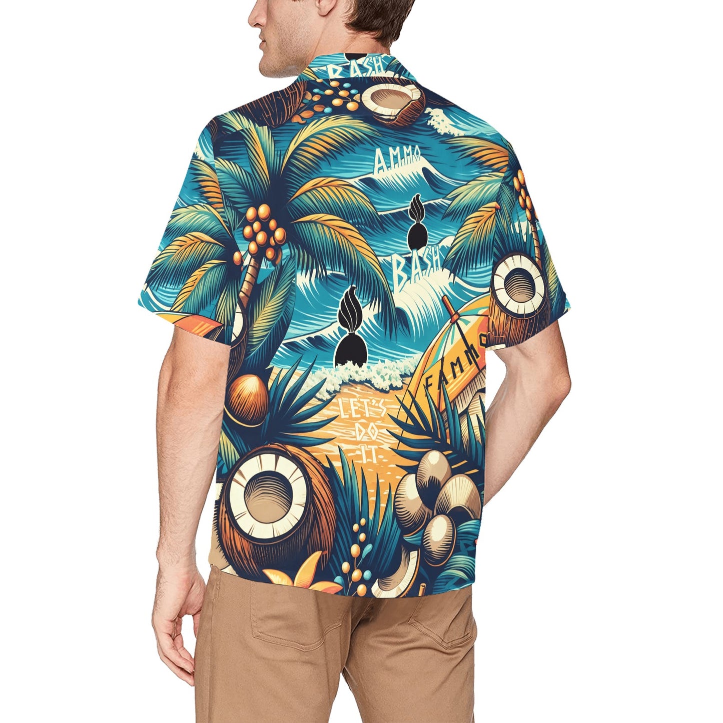 AMMO Bash fAMMOly Day At The Beach Pisspots In Water Mens Hawaiian Shirt With Front Left Chest Pocket