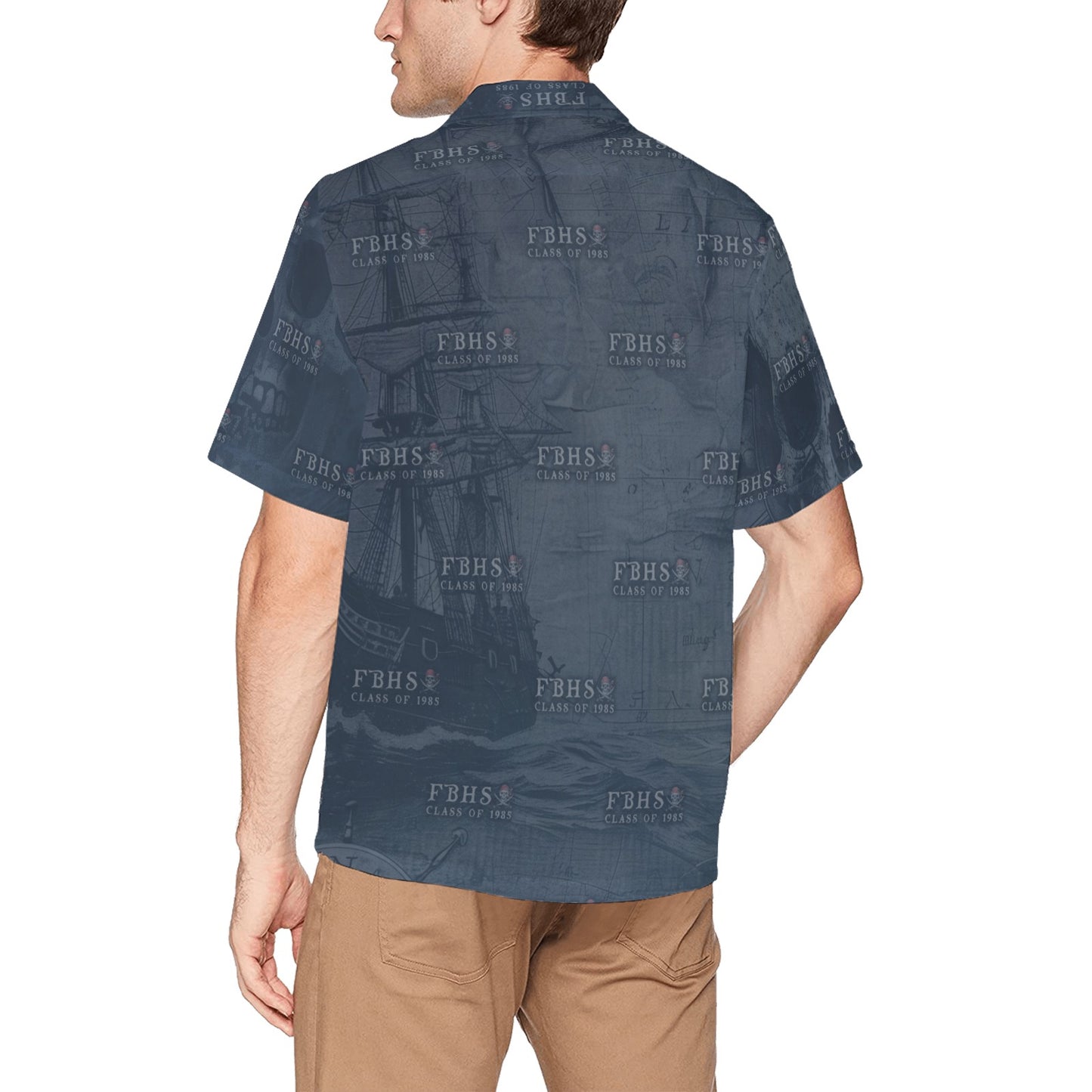 Fernandina Beach High School Class of 1985 Blue Pirate Reunion Alumni Mens Hawaiian Shirt With Left Chest Pocket