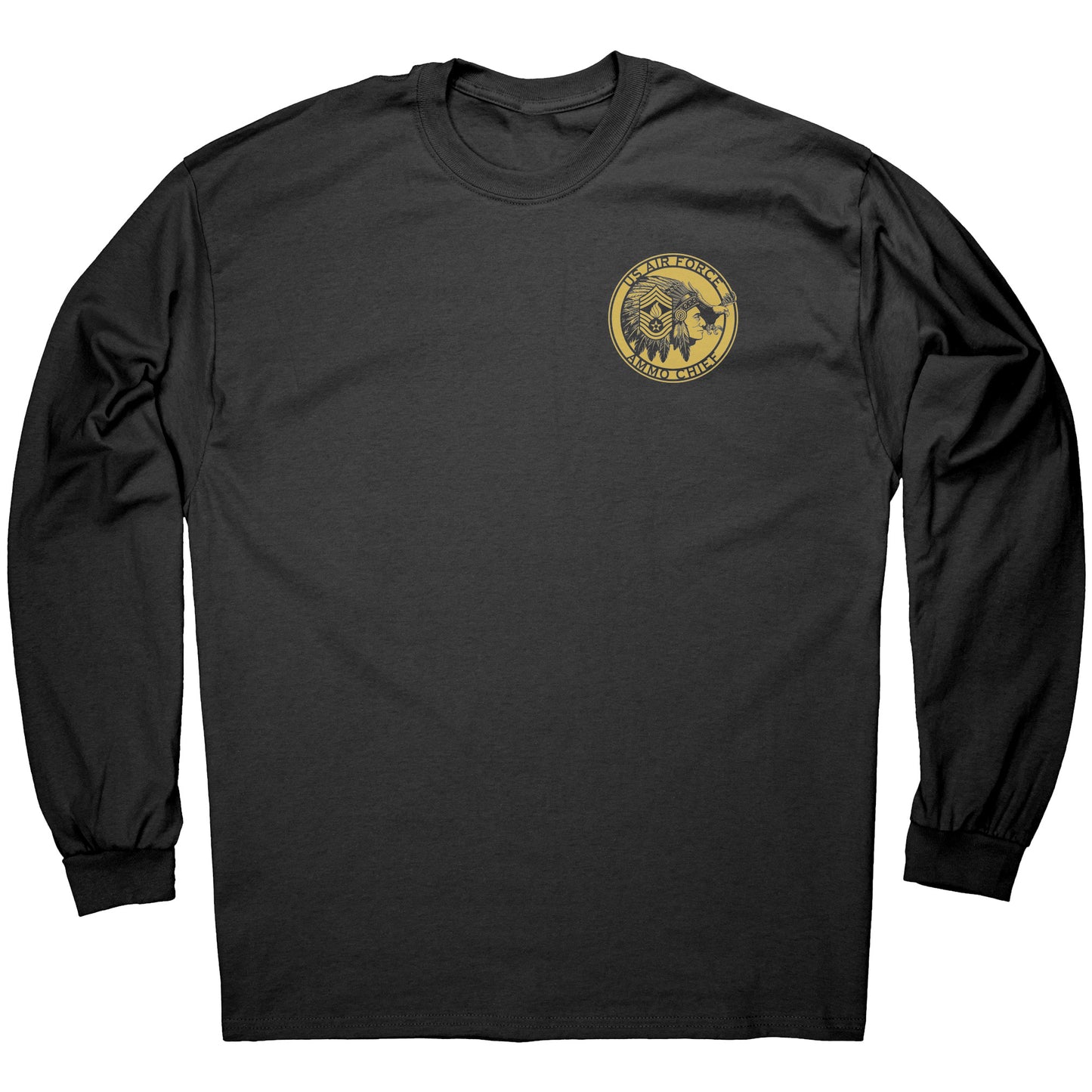 USAF AMMO Chief Native American Indian Full Headdress Stripes Pisspot Flames Eagle Mens Long Sleeve Shirt