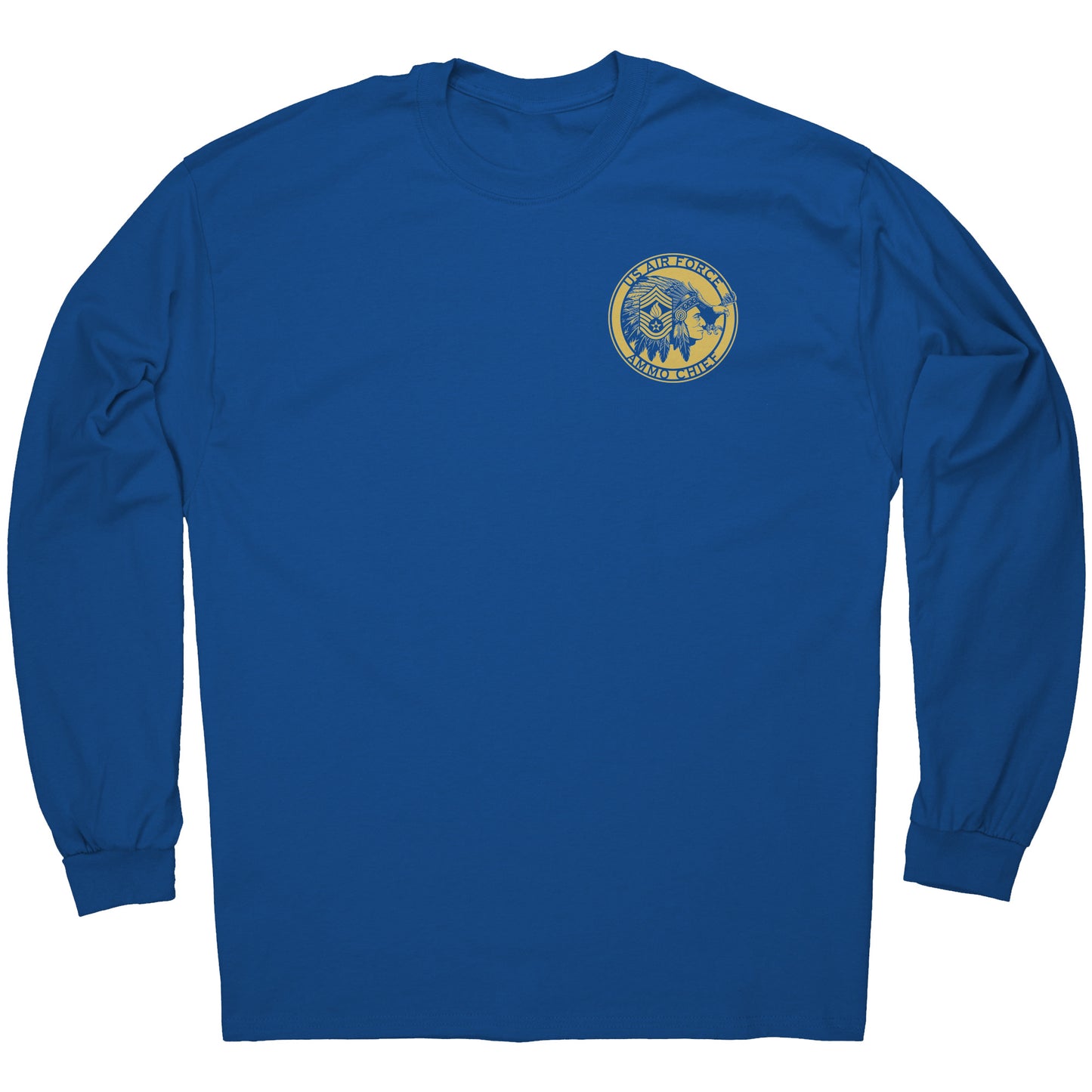 USAF AMMO Chief Native American Indian Full Headdress Stripes Pisspot Flames Eagle Mens Long Sleeve Shirt