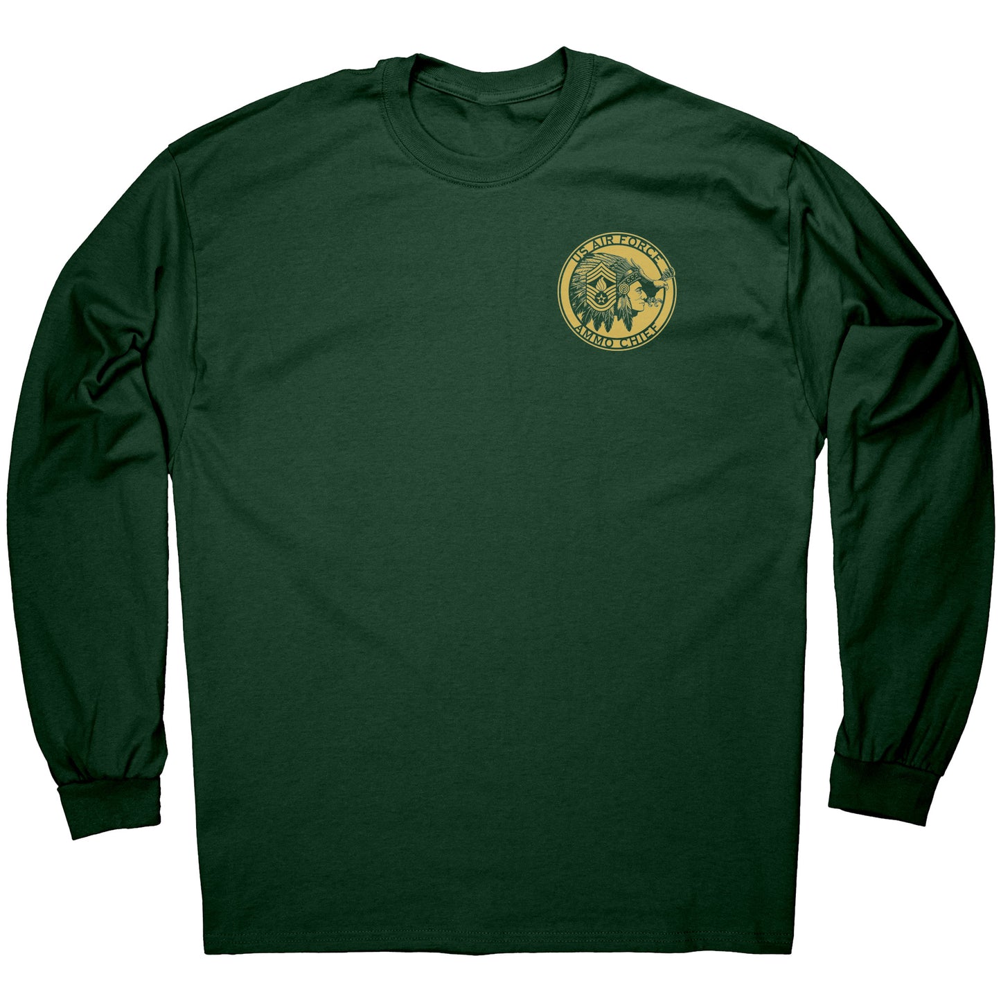 USAF AMMO Chief Native American Indian Full Headdress Stripes Pisspot Flames Eagle Mens Long Sleeve Shirt