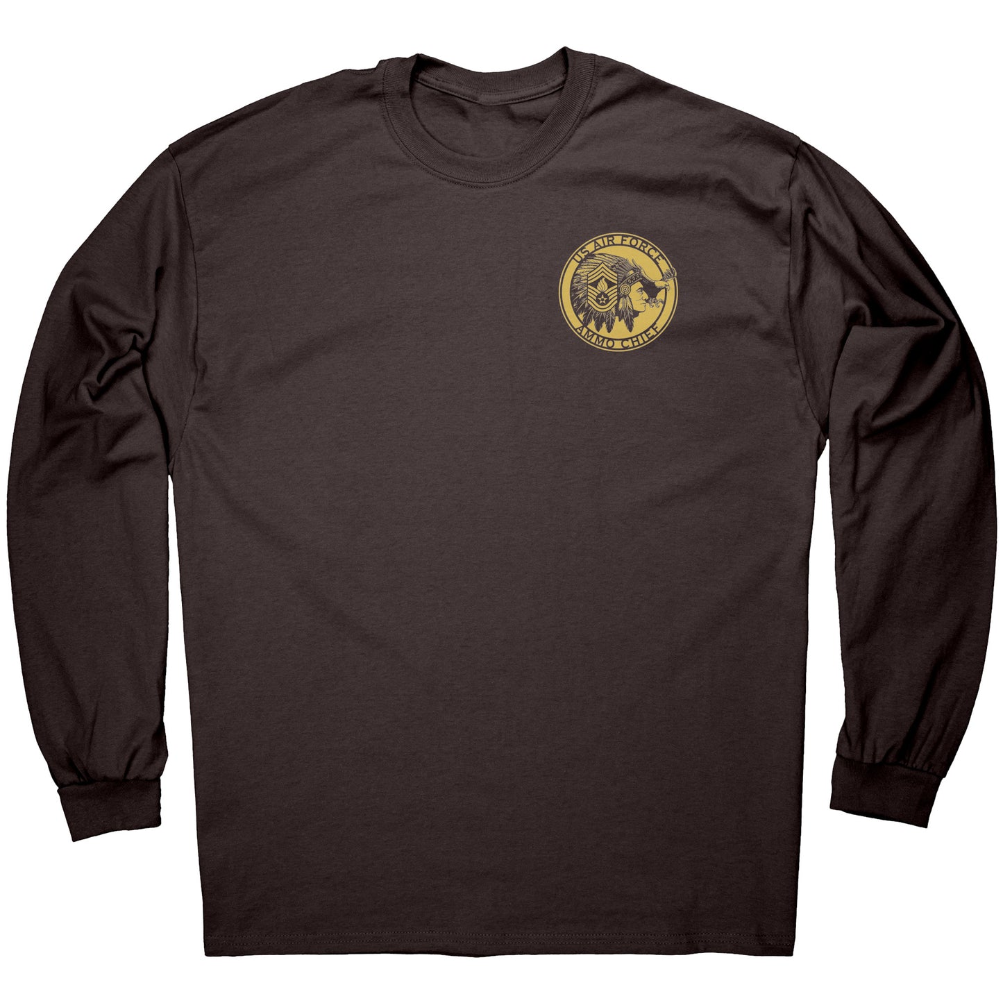 USAF AMMO Chief Native American Indian Full Headdress Stripes Pisspot Flames Eagle Mens Long Sleeve Shirt