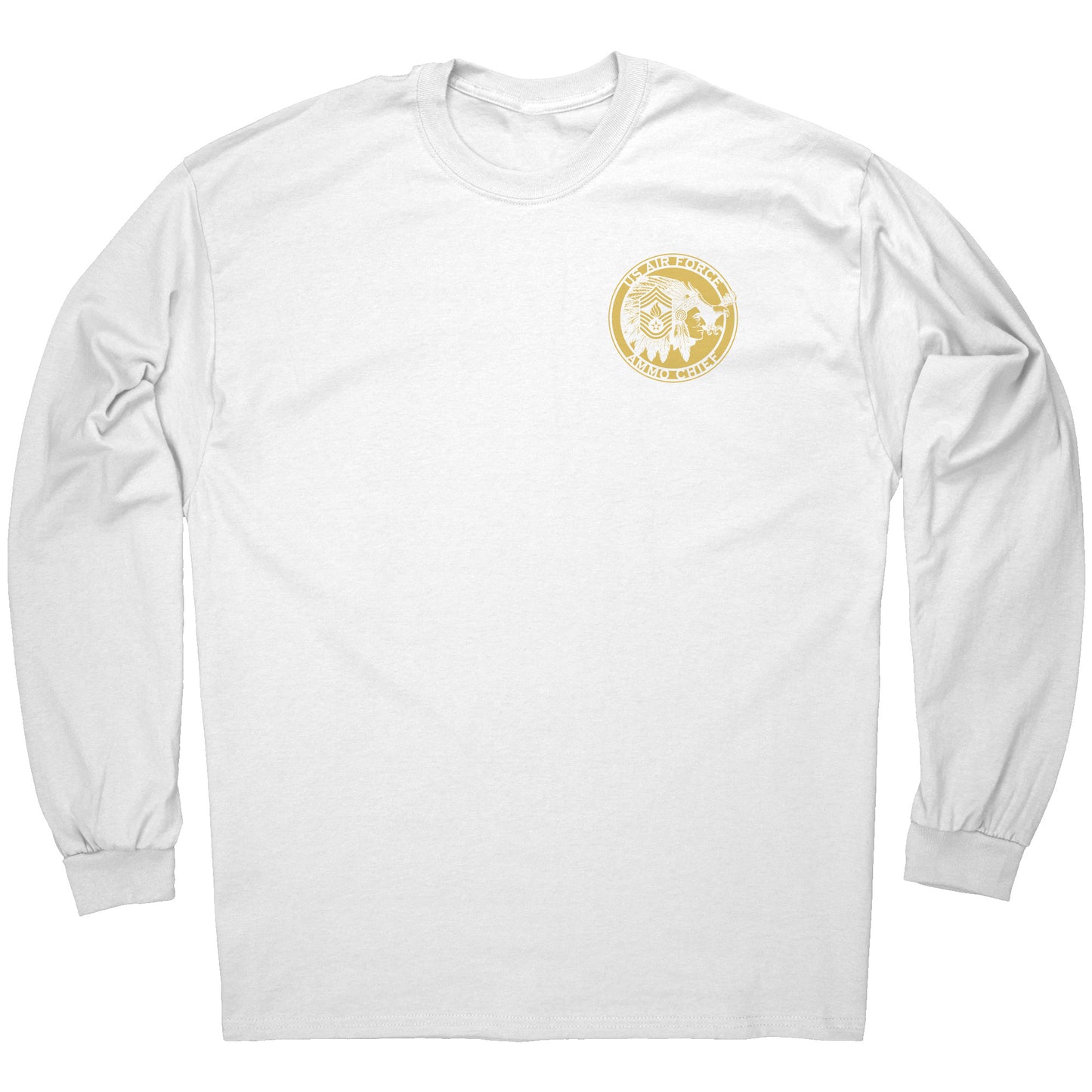USAF AMMO Chief Native American Indian Full Headdress Stripes Pisspot Flames Eagle Mens Long Sleeve Shirt