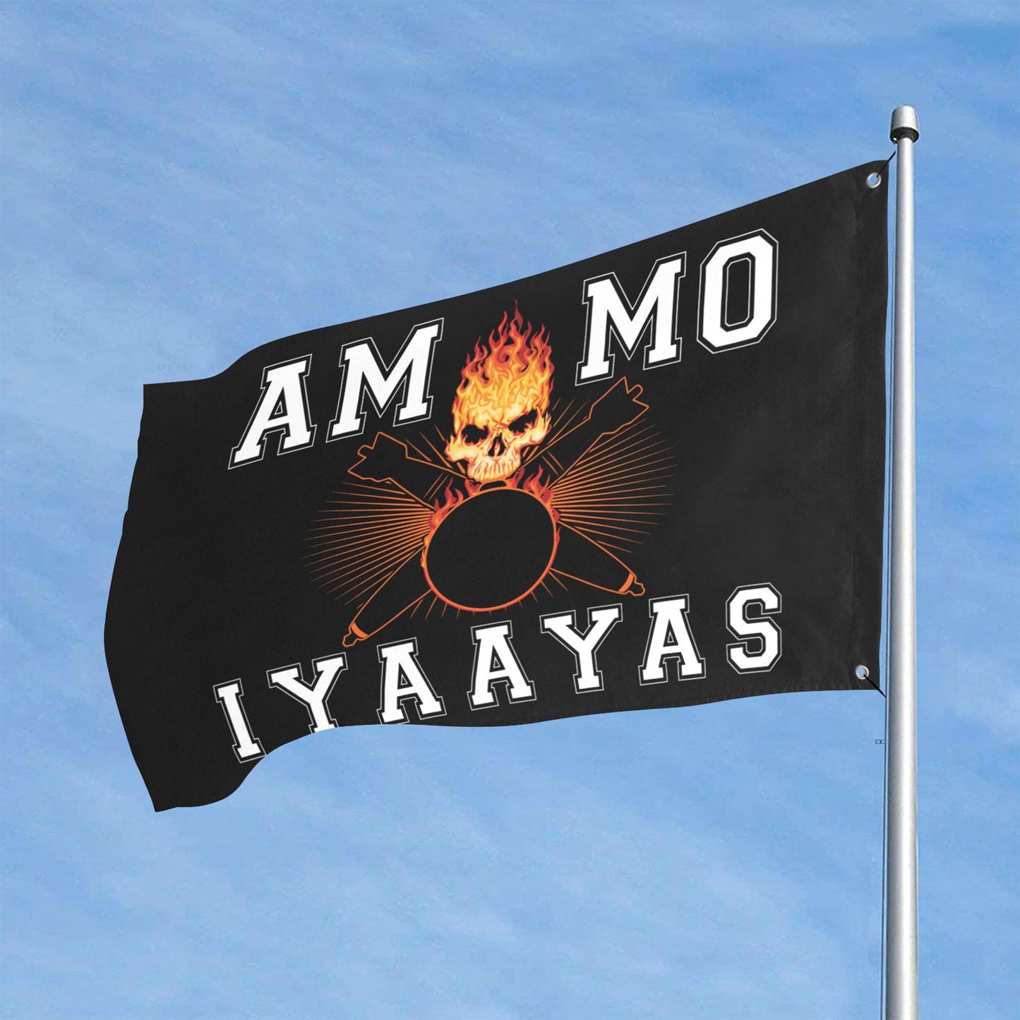 USAF AMMO Flaming Skull Crossed Bombs IYAAYAS 2 Sided Flag