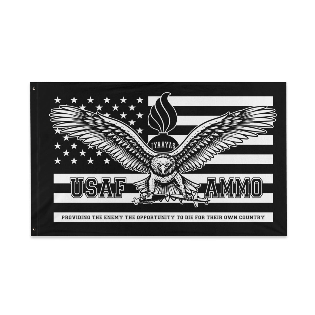 USAF AMMO American Eagle Carrying JDAM and AGM-88 In Its Claws Pisspot American Flag Silhouette Black and White Two-Sided Flag