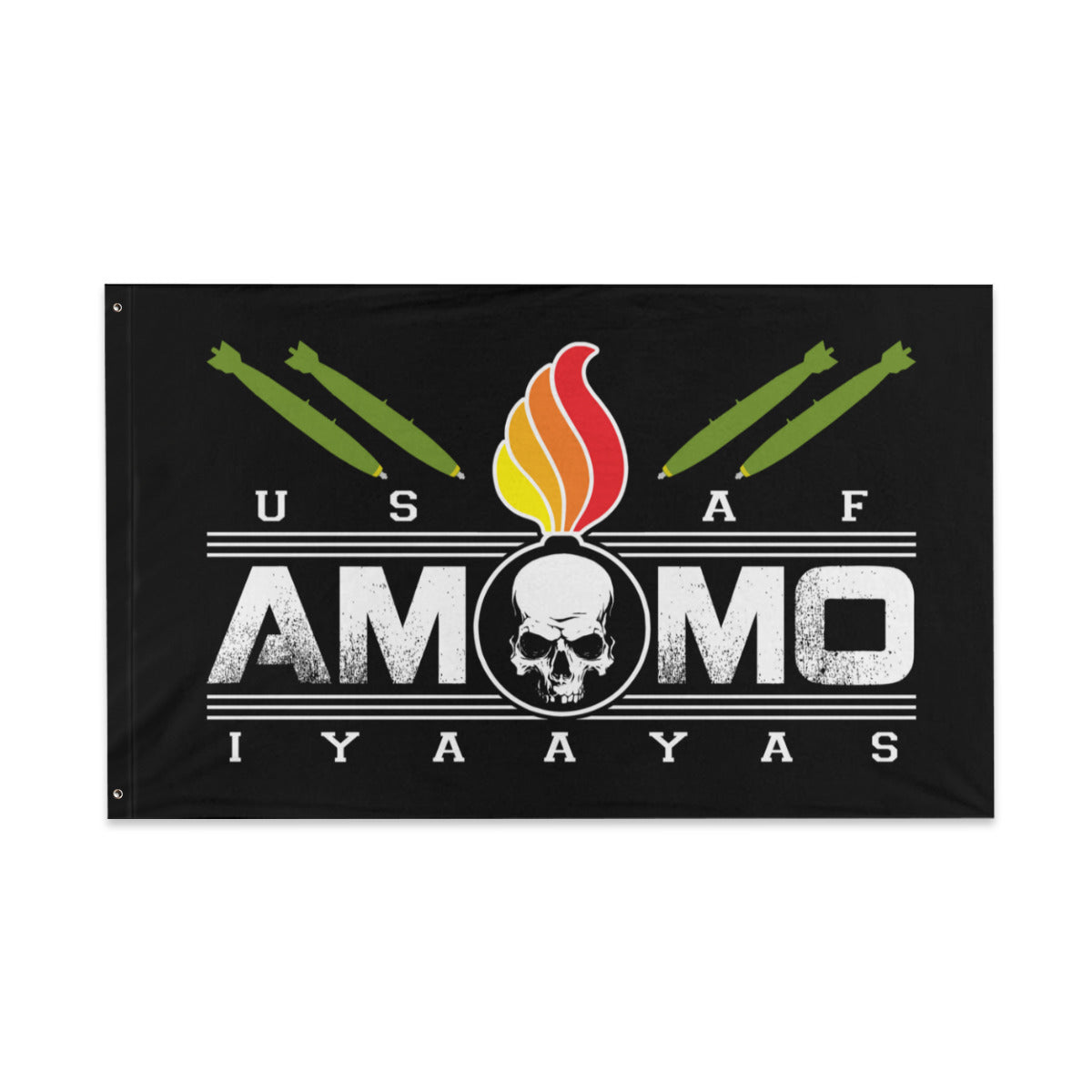 USAF AMMO Skull Inside a Pisspot Bombs Dropping Above Two-Sided Flag