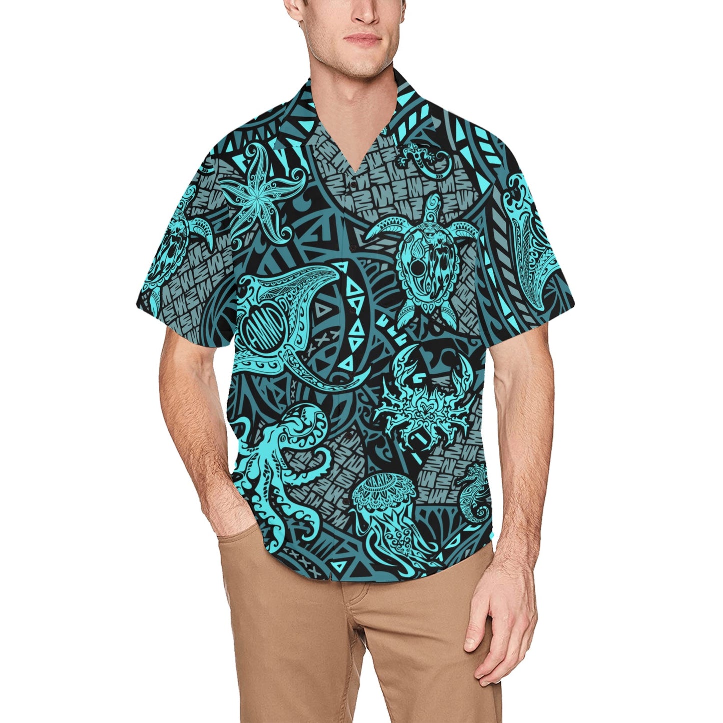 USAF AMMO Sea Life Tribal Team Papi Mens Hawaiian Shirt With Front Left Chest Pocket