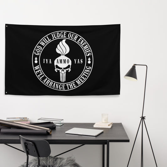USAF AMMO Punisher Pisspot God Will Judge Our Enemies Circle Logo One-Sided Wall Flag