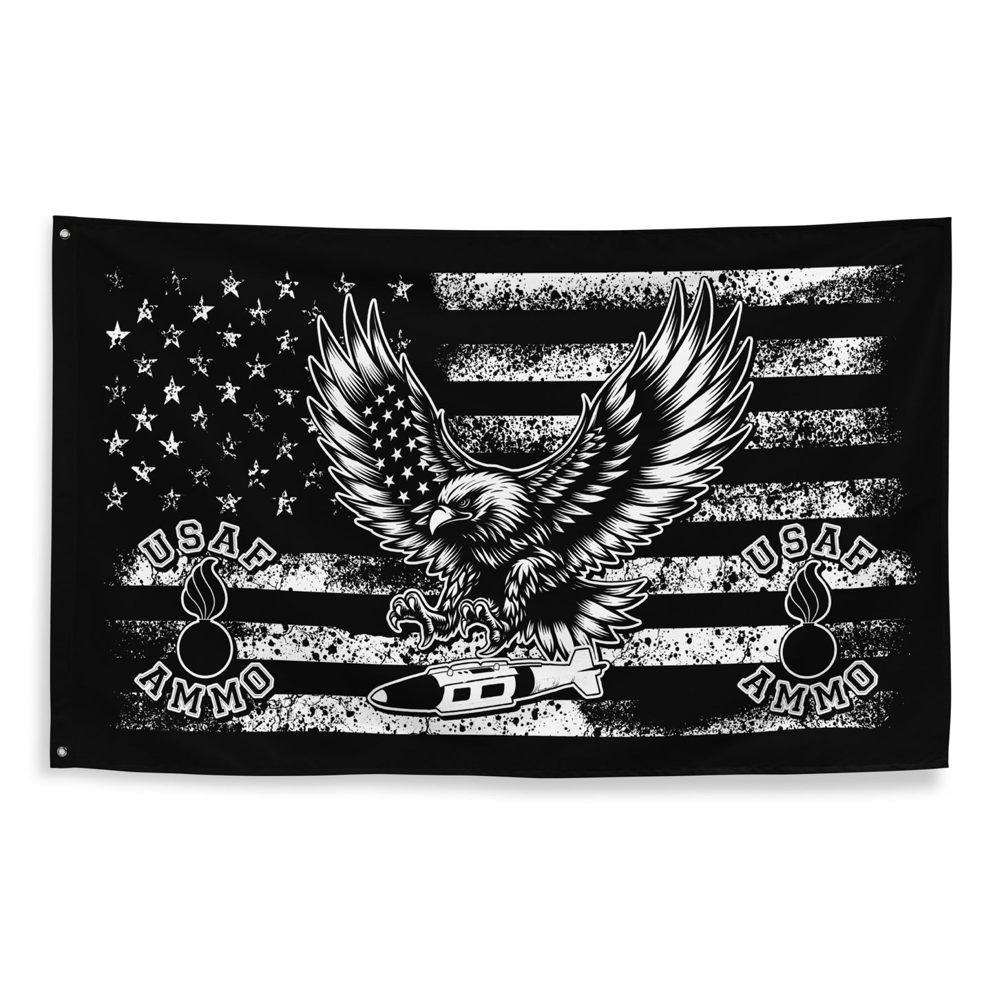 USAF AMMO Eagle Dropping JDAM American Grunge Flag Background Two Pisspot Logos One-Sided Wall Flag
