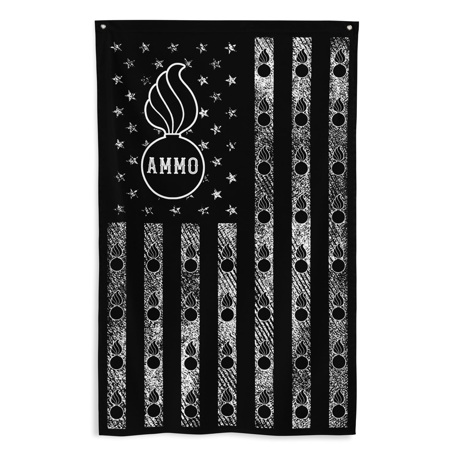 AMMO Black And White American Grunge and Pisspots Vertical Hanging One-Sided Wall Flag