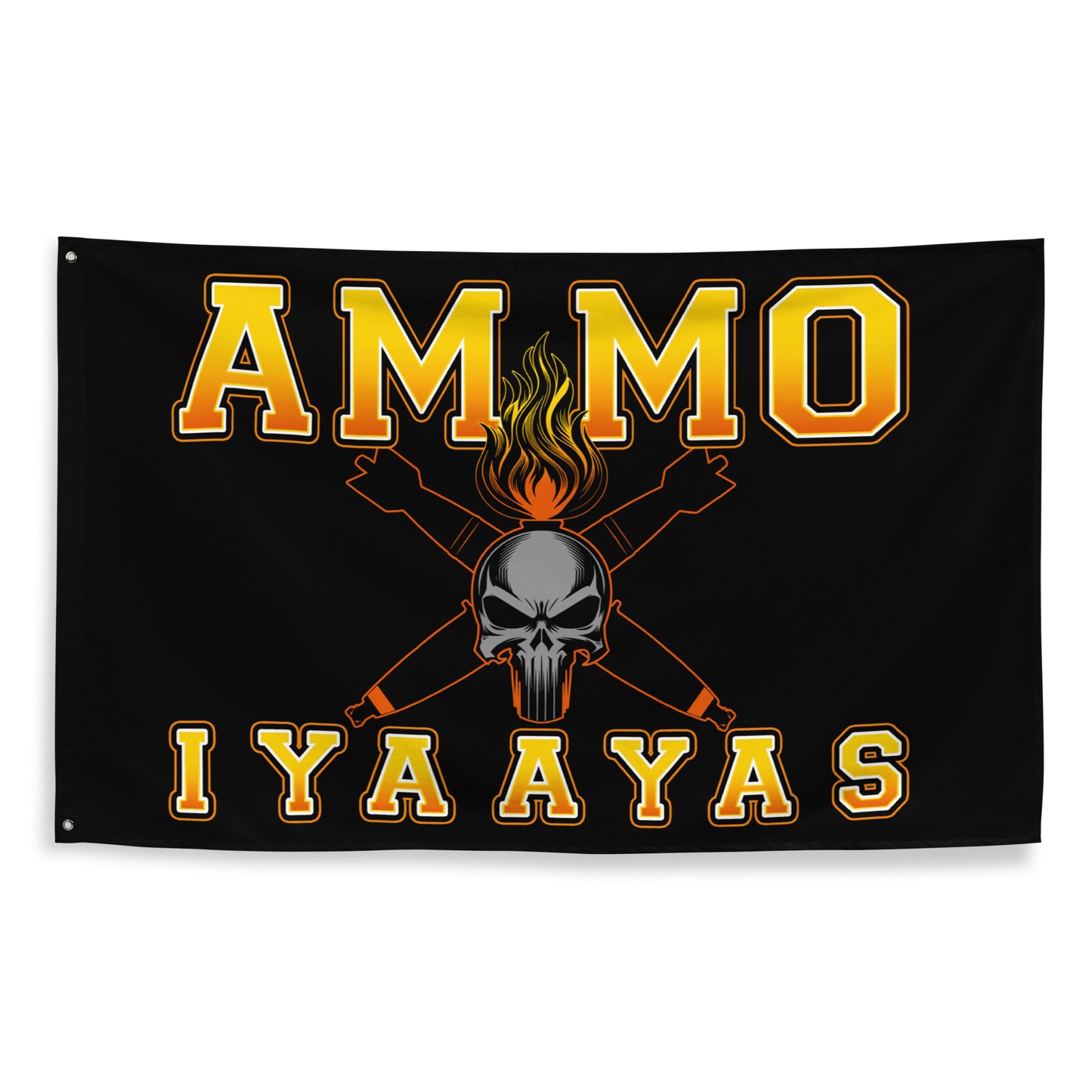 USAF AMMO Fire Filled Text Flaming Grey Skull Pisspot With Crossed Bombs IYAAYAS One-Sided Wall Flag