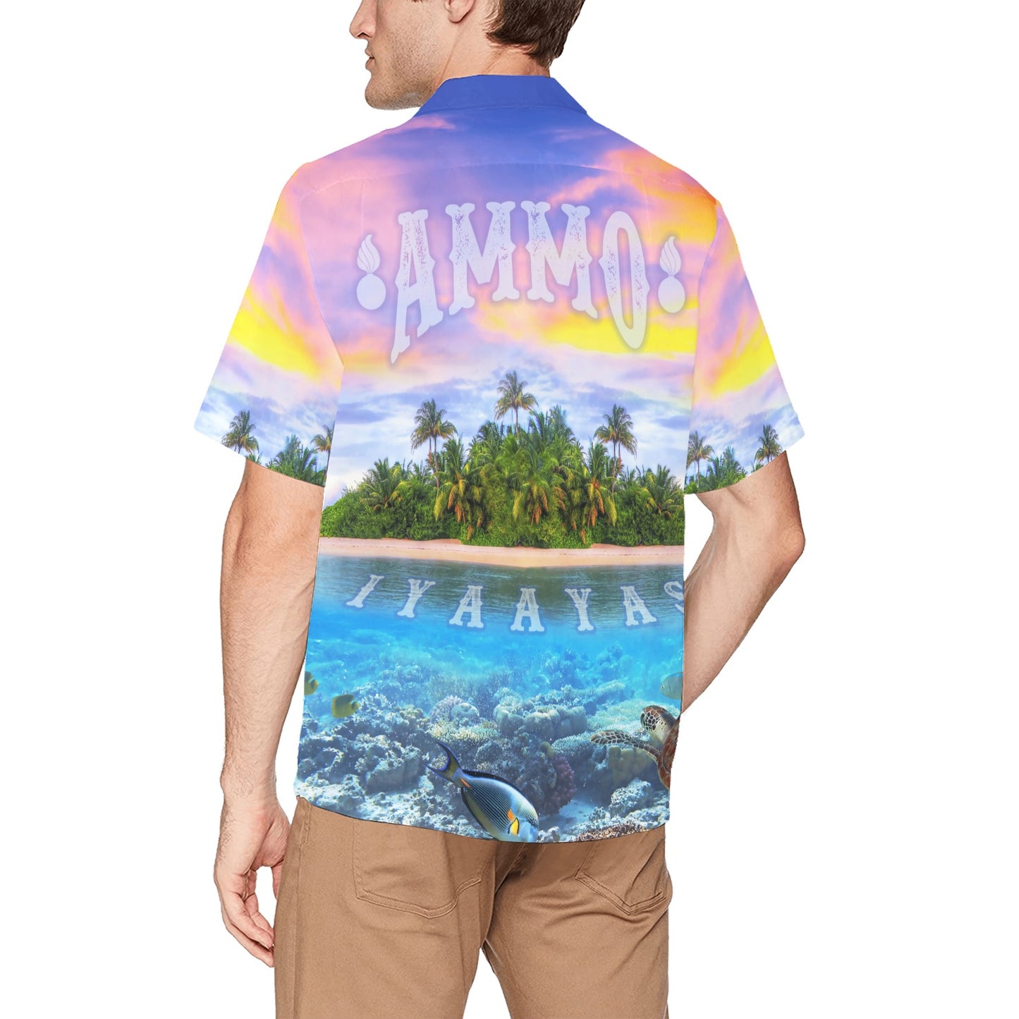 USAF AMMO IYAAYAS Pisspots Island Sky Water and Coral Reef AMMO Hawaiian Shirt With Front Left Chest Pocket