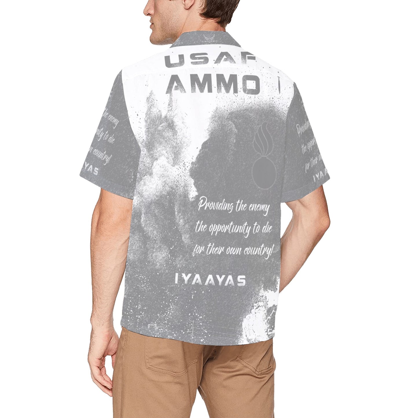 USAF AMMO Dropping Bombs Explosion Pisspot Motto Mens Hawaiian Shirt With Front Left Chest Pocket