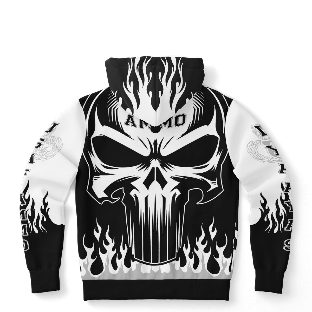 AMMO Skull Flames Black White Grey Fashion Hoodie - All Over Print