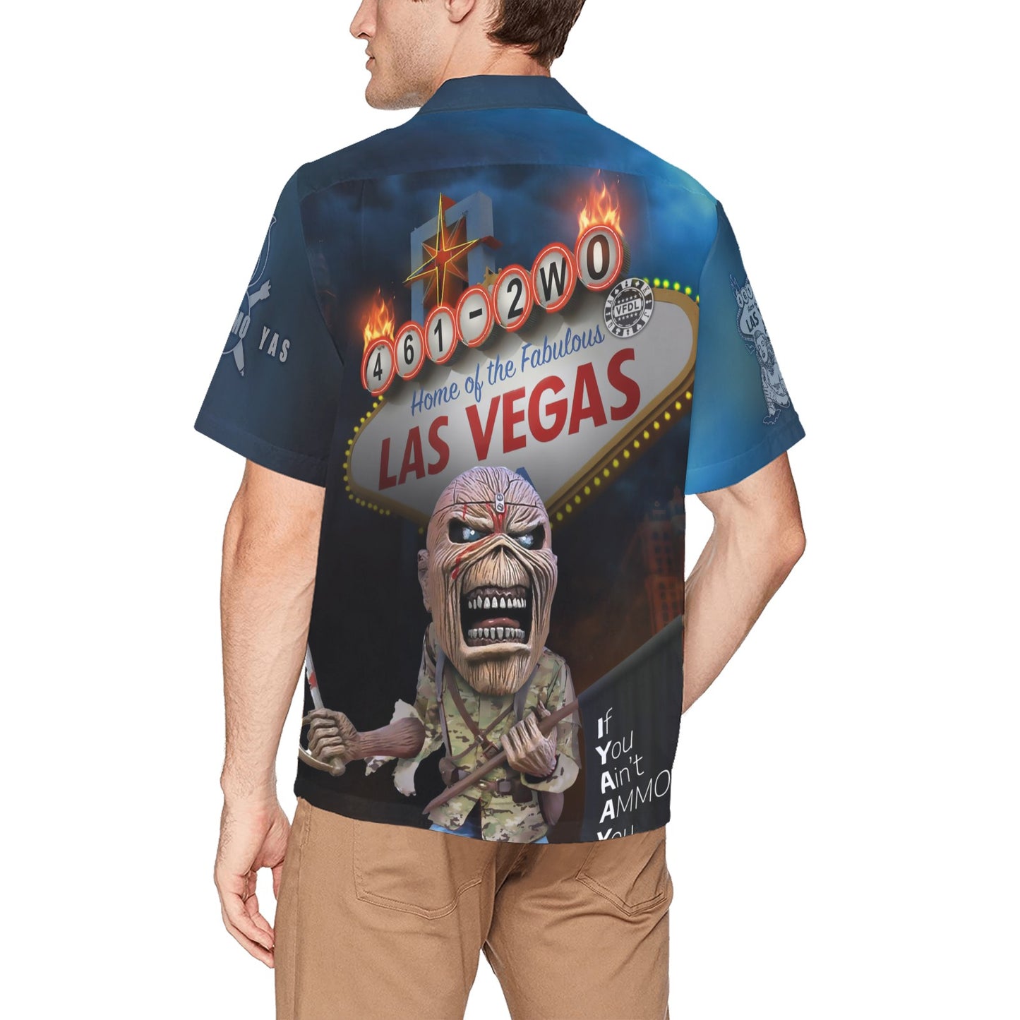 USAF AMMO Las Vegas Eddie Holding Black IYAAYAS Acronym Flag Vegas Sign Hawaiian Shirt With Left Chest Pocket