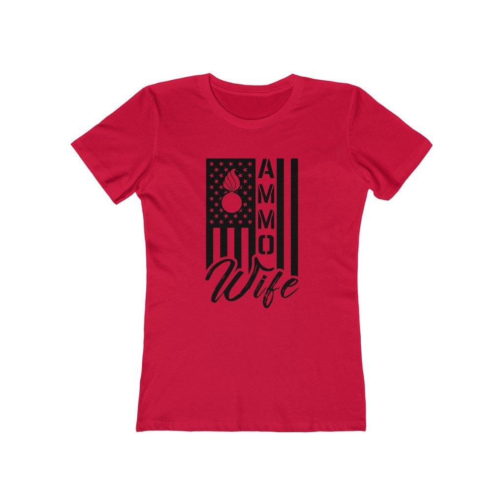 USAF AMMO Wife Light Shirts Vertical American Flag With Pisspot Inside Stars Women's The Boyfriend Tee - AMMO Pisspot IYAAYAS Gear