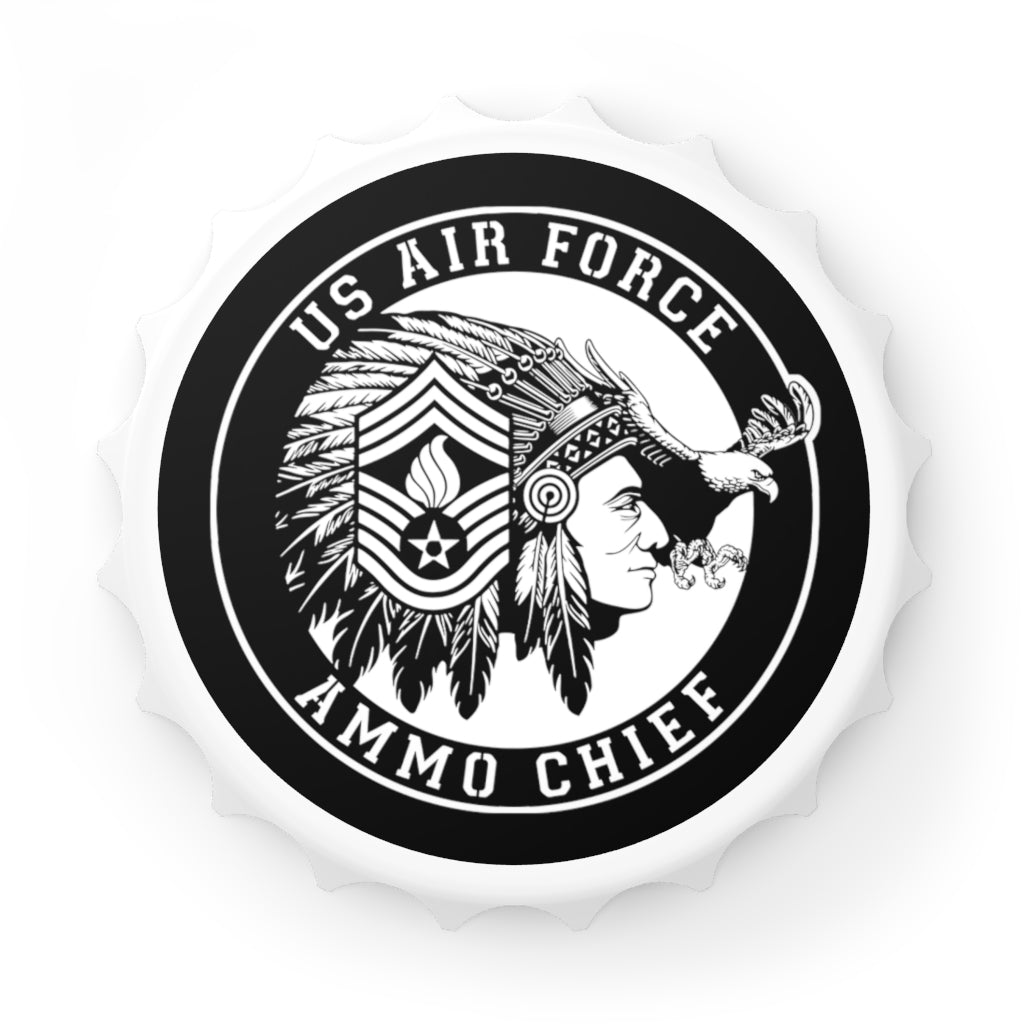 USAF AMMO Chief Master Sergeant E-9 Circular Rank With Pisspot Headdress and Eagle Logo Magnetic Bottle Cap Opener