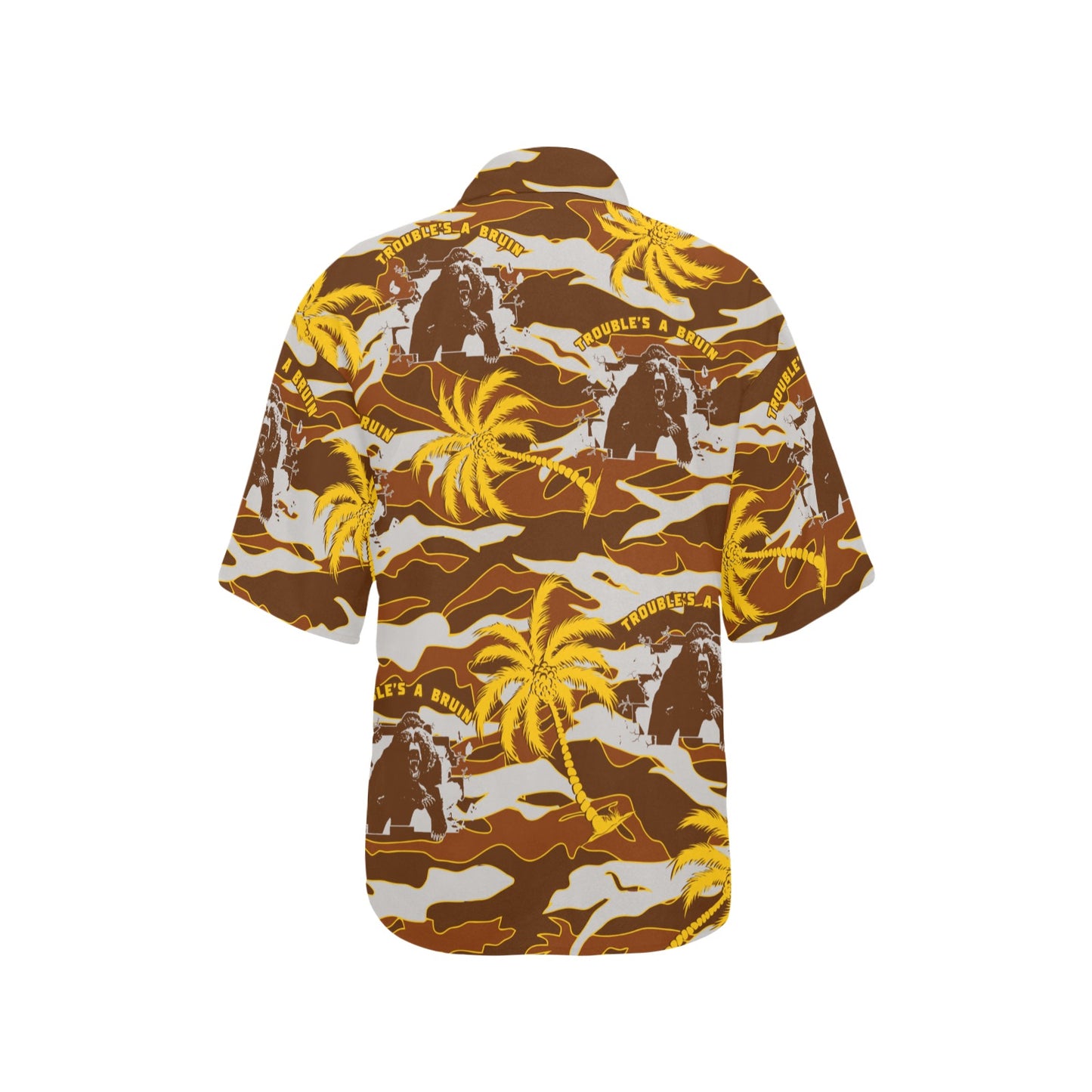 Fargo South High Troubles A Bruin Brown Bear Brick Wall Brown Camouflage With Gold Color Palm Trees Womens Hawaiian Shirt
