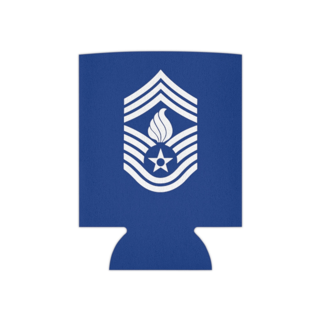 USAF AMMO White Chief Master Sergeant Stripes With Pisspot Flames Blue Beer Coozie Can Cooler