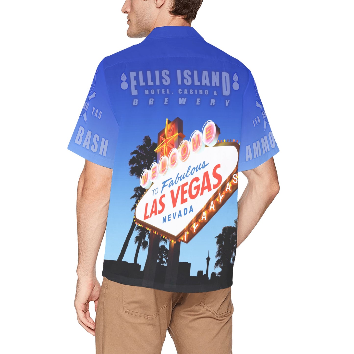 AMMO Bash 2023 Event Attendee Las Vegas Nevada Ellis Island Hotel Casino Brewery Mens Front Left Chest Pocket Event Hawaiian Shirt