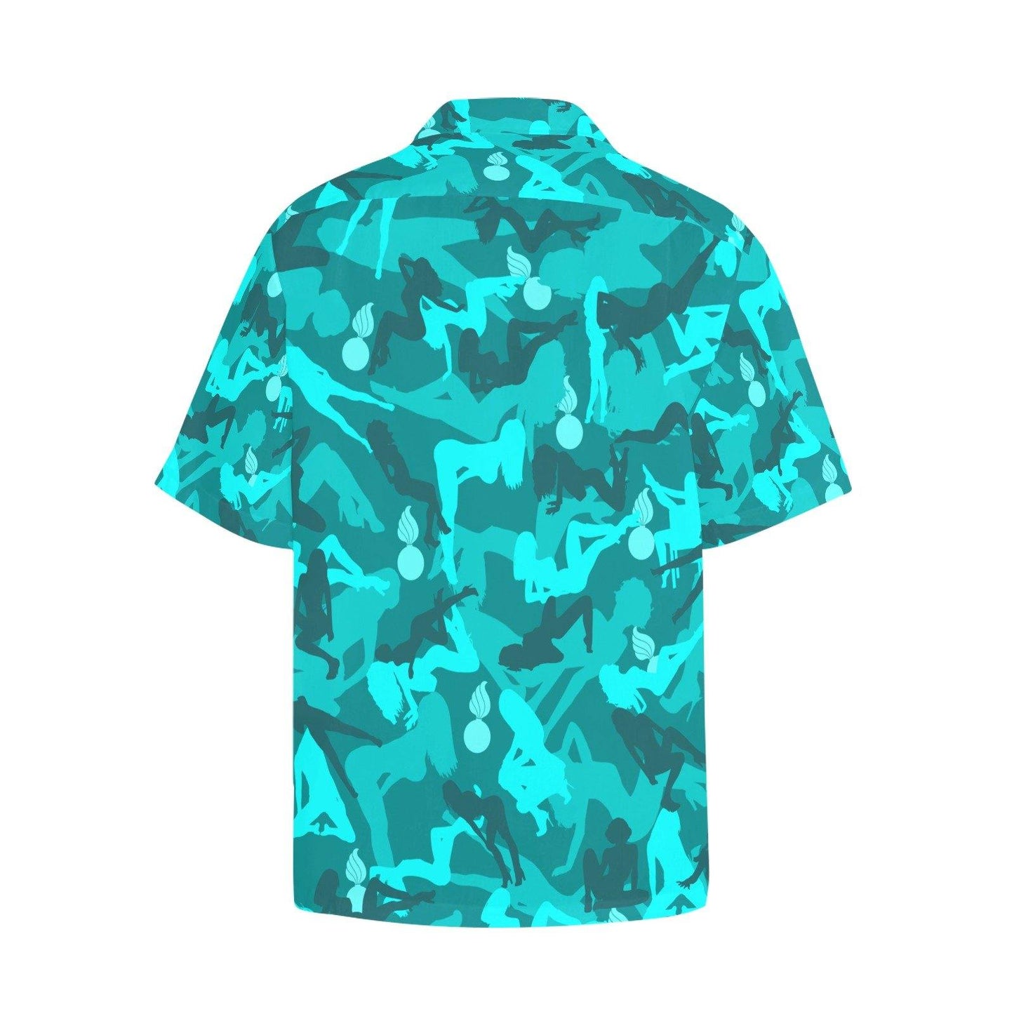 Juicy Girls and Pisspots Aqua Blue Green Pattern AMMO Hawaiian Shirt With Front Left Chest Pocket - AMMO Pisspot IYAAYAS Gear