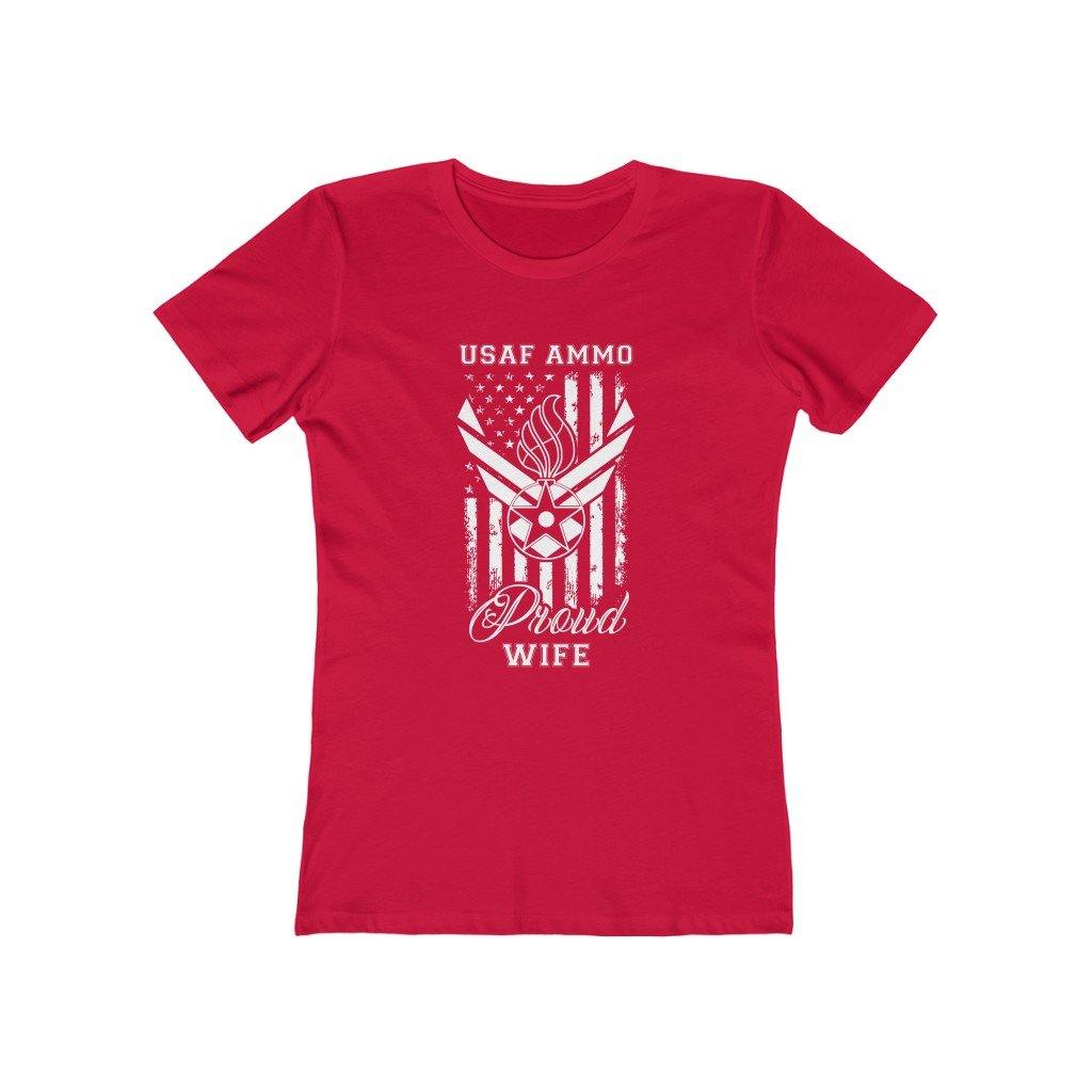 USAF AMMO AF Vector Logo With Pisspot American Flag Proud Wife Women's The Boyfriend Tee - AMMO Pisspot IYAAYAS Gear