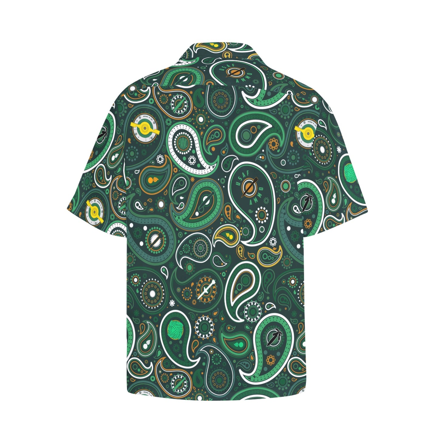 USAF AMMO Green Paisley Pisspot and AMMO Icons Mens Left Chest Pocket Hawaiian Shirt