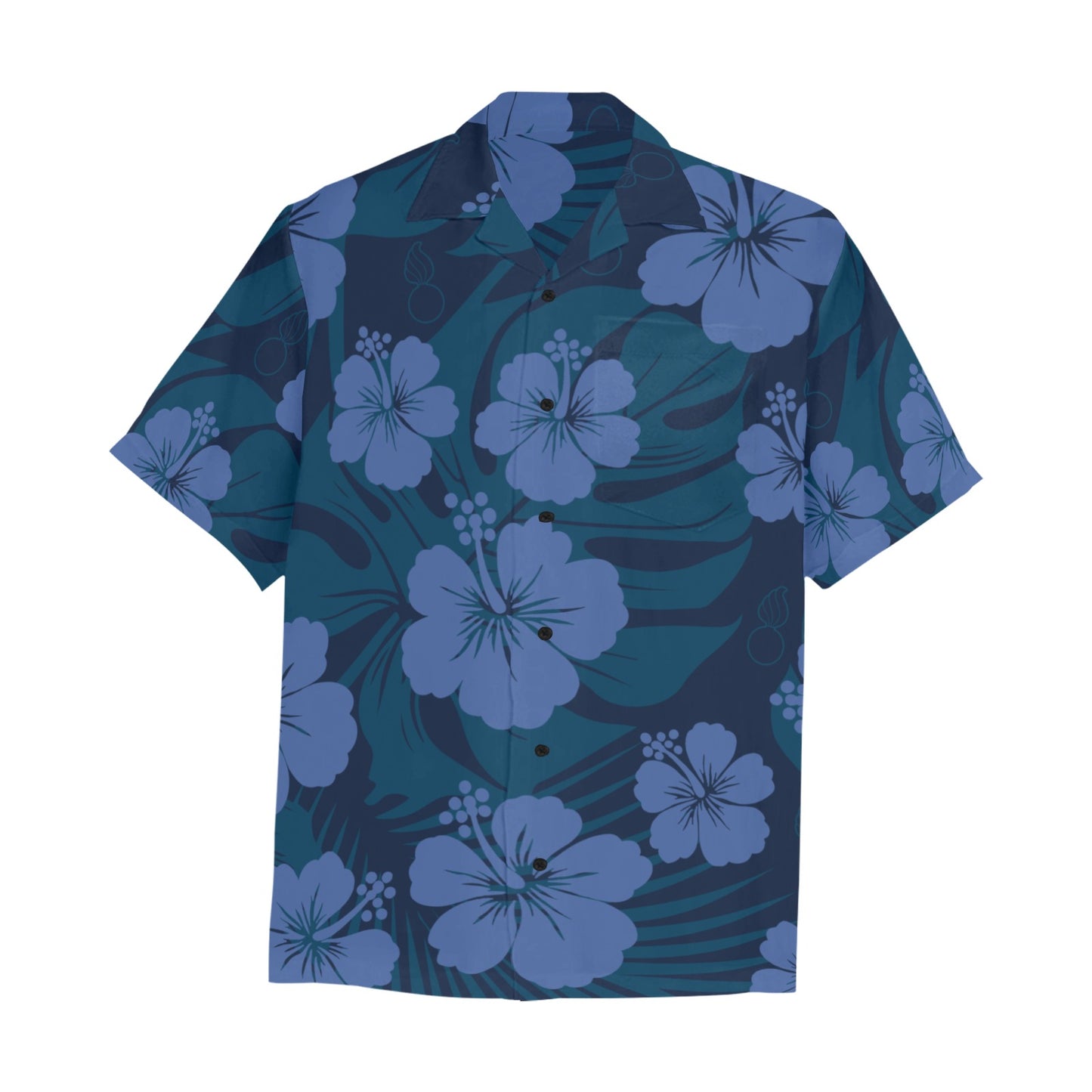 USAF AMMO Tropical Blue Flowers Leaves Pisspots Mens Left Chest Pocket Hawaiian Shirt