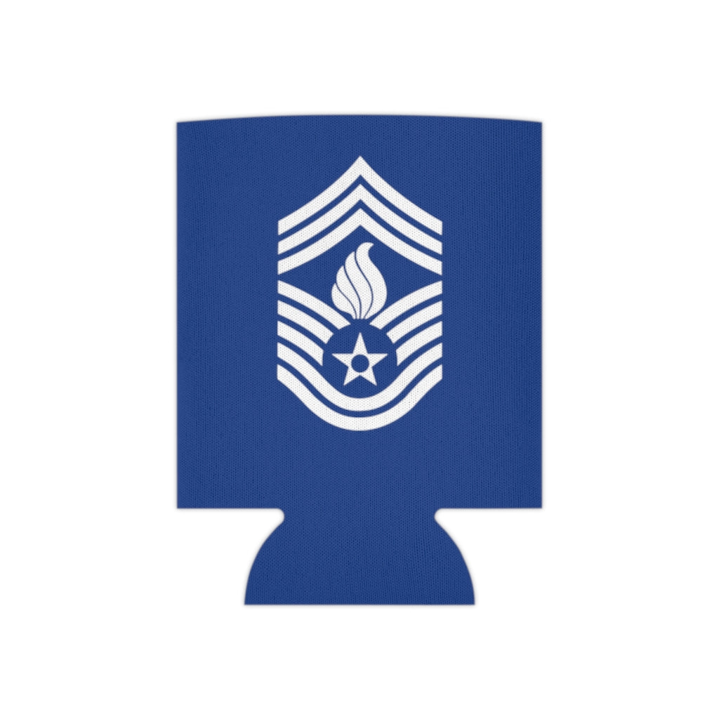 USAF AMMO White Chief Master Sergeant Stripes With Pisspot Flames Blue Beer Coozie Can Cooler