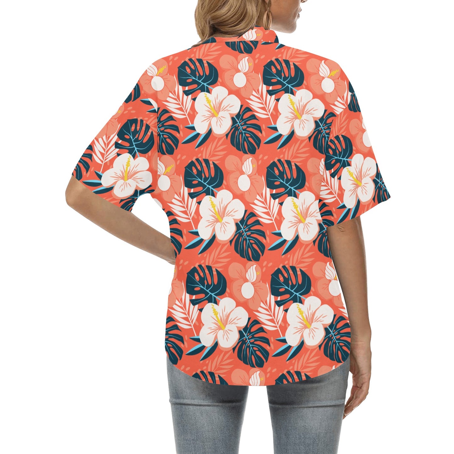 USAF AMMO Flowers Leaves and Pisspots Orange Background Womens Hawaiian Shirt