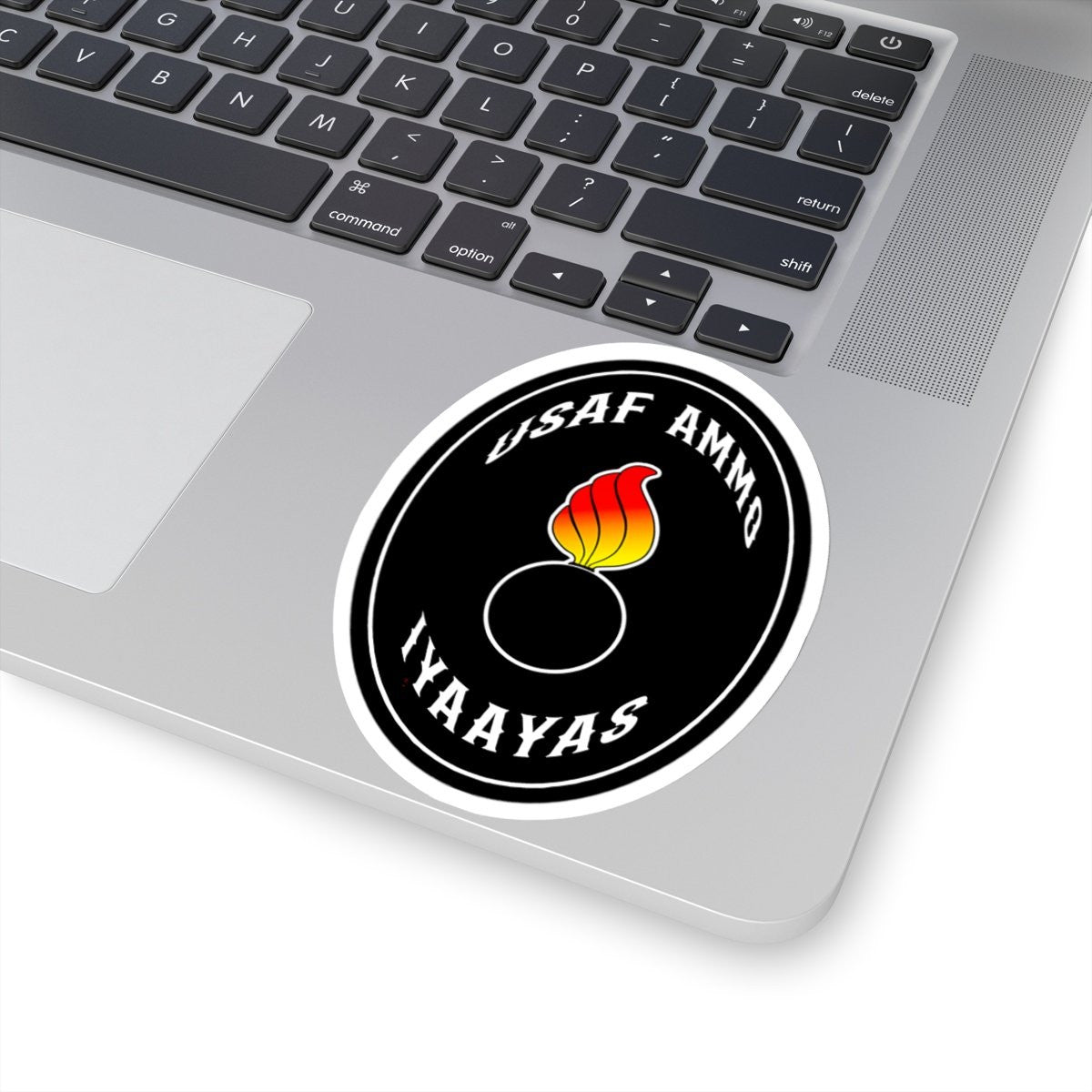 USAF AMMO Pisspot IYAAYAS Classic Oval Shaped Black Kiss-Cut Vinyl Sticker