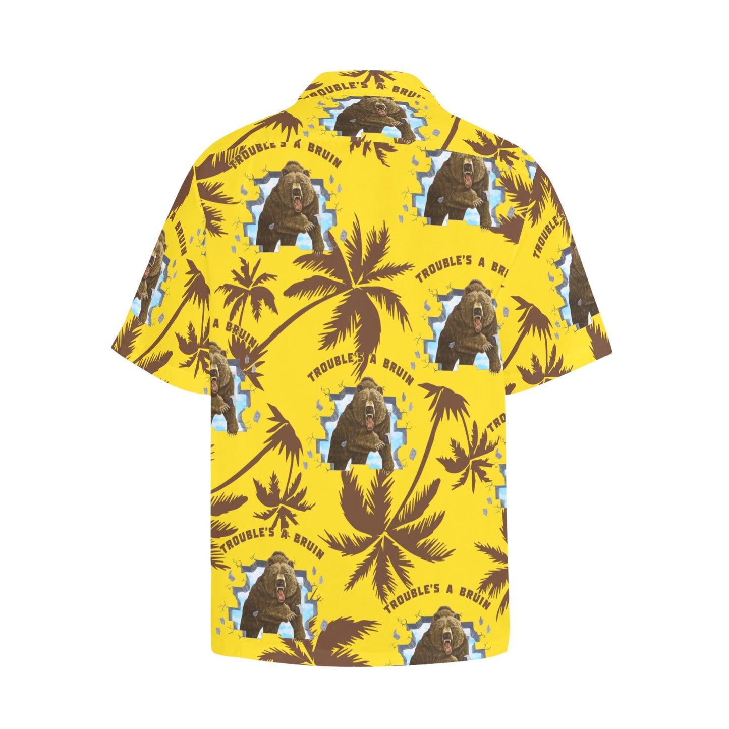Fargo South High Troubles A Bruin Brown Bear Brick Wall Brown Palm Trees Yellow Hawaiian Shirt With Pocket
