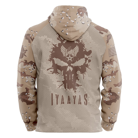 USAF AMMO Chocolate Chip Desert Camouflage Punisher Old AMMO Badge Unisex All Over Print Hoodie