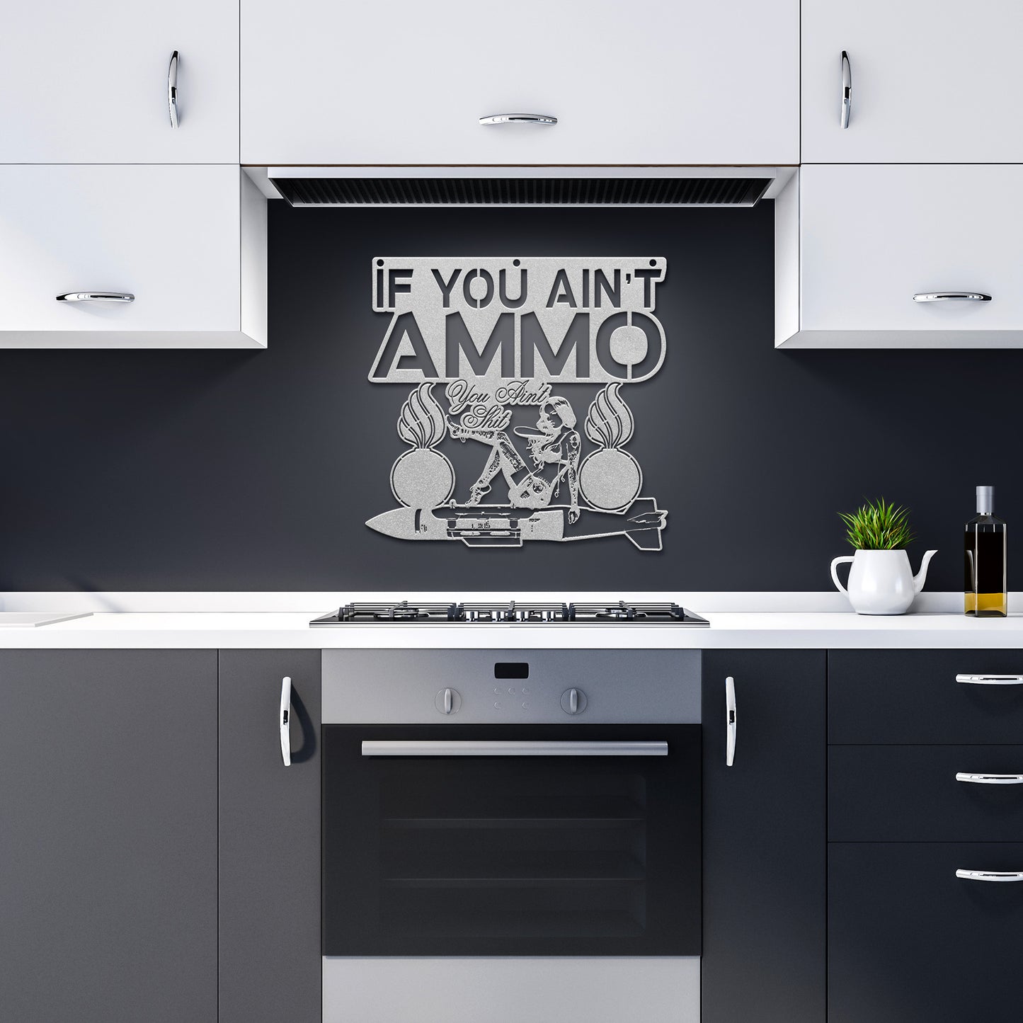 Sexy Girl Sitting On JDAM With 2 Pisspots and IYAAYAS Spelled Out Die Cut Hanging Metal Wall Sign