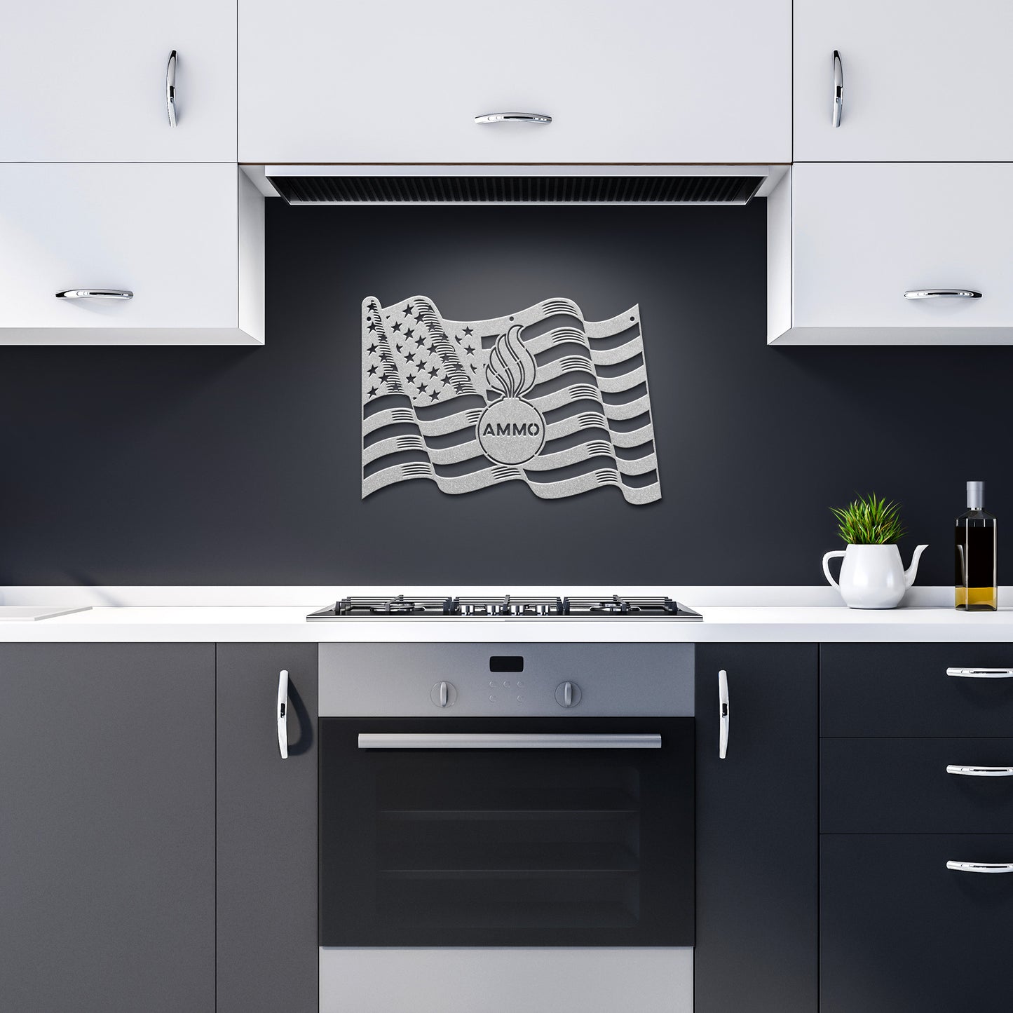 Waving American Flag Pisspot AMMO Die Cut Hanging Metal Wall Sign